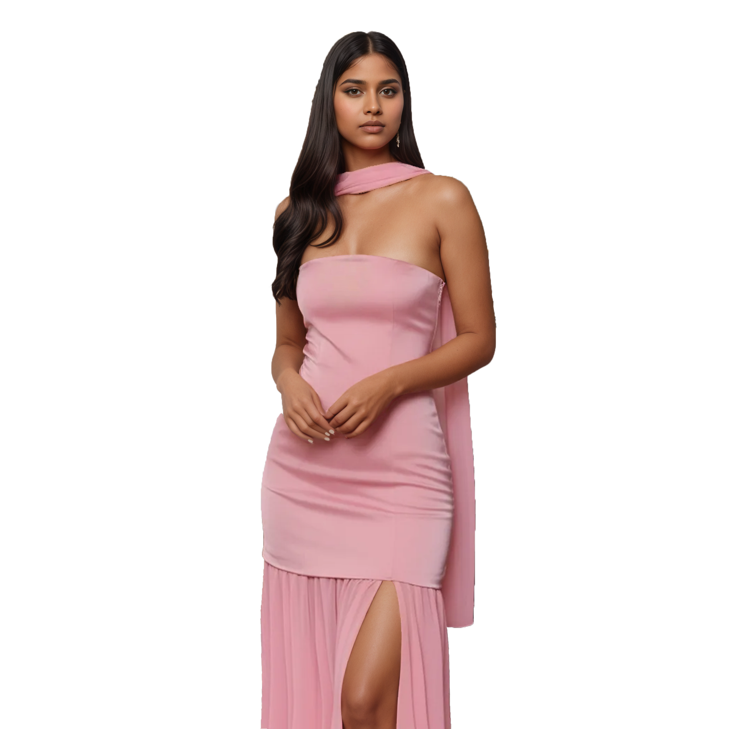 Strapless Satin Bodice & Chiffon Maxi Dress