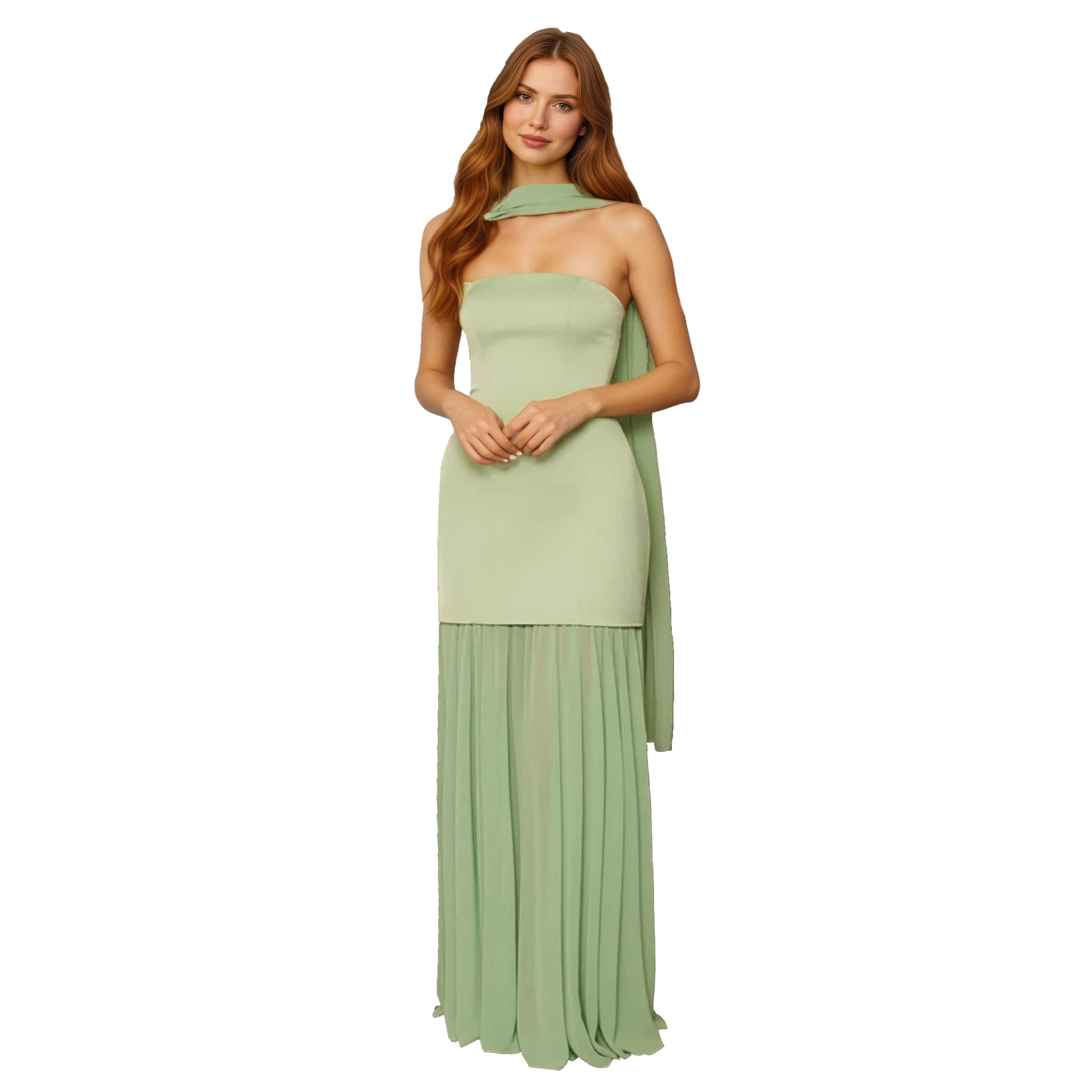 Strapless Satin Bodice & Chiffon Maxi Dress