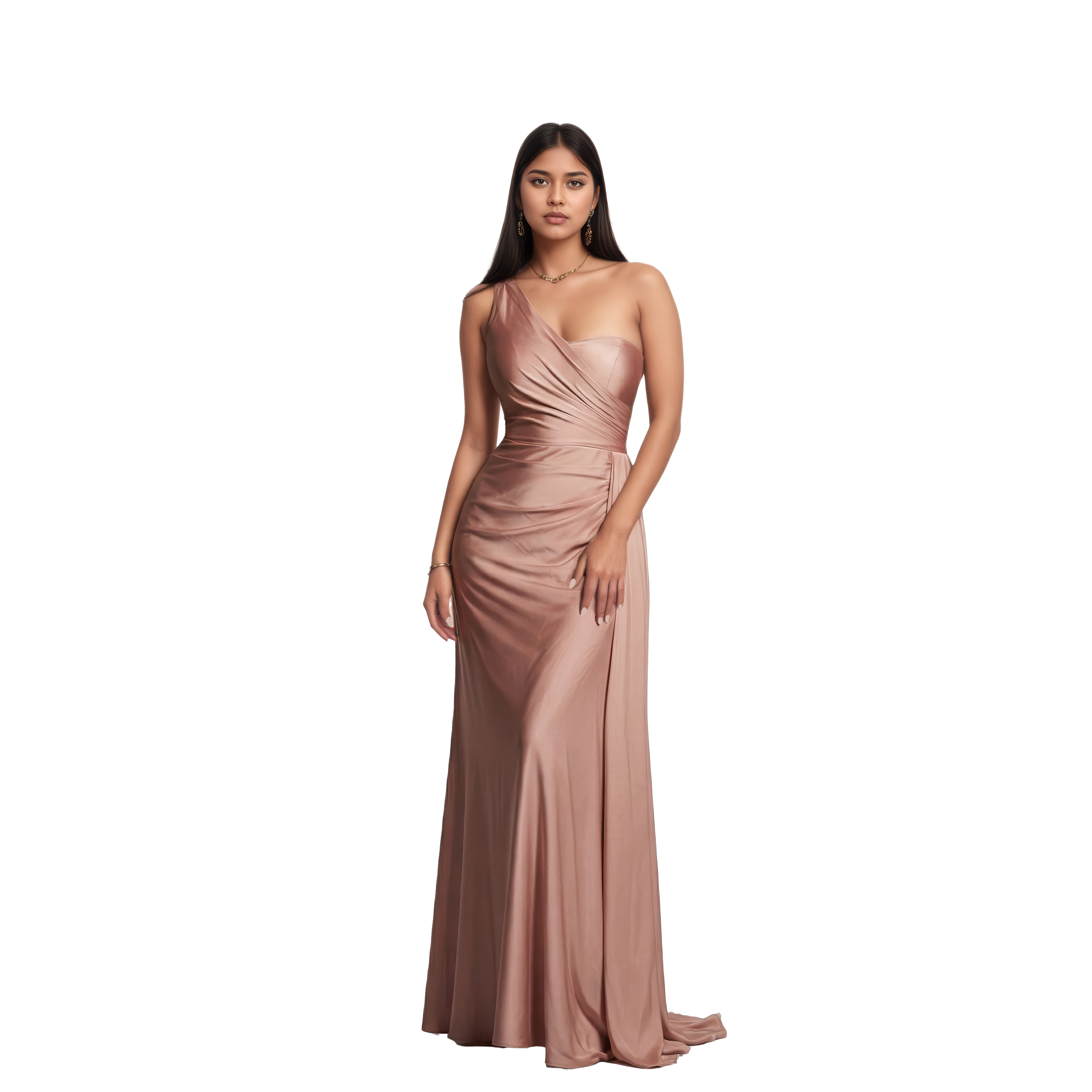 One-Shoulder Stretch Mermaid Dress with Ruched Bodice