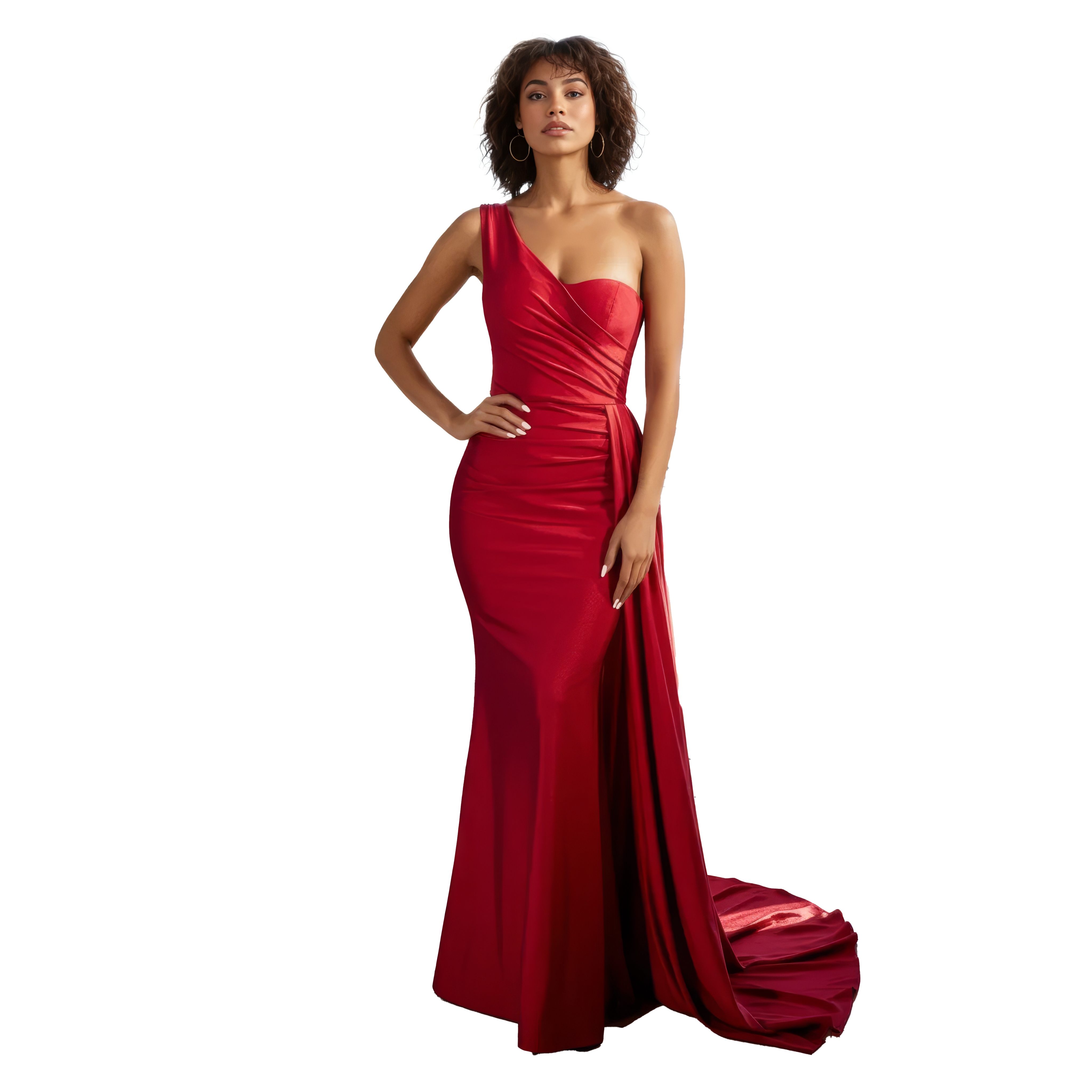One-Shoulder Stretch Mermaid Dress with Ruched Bodice