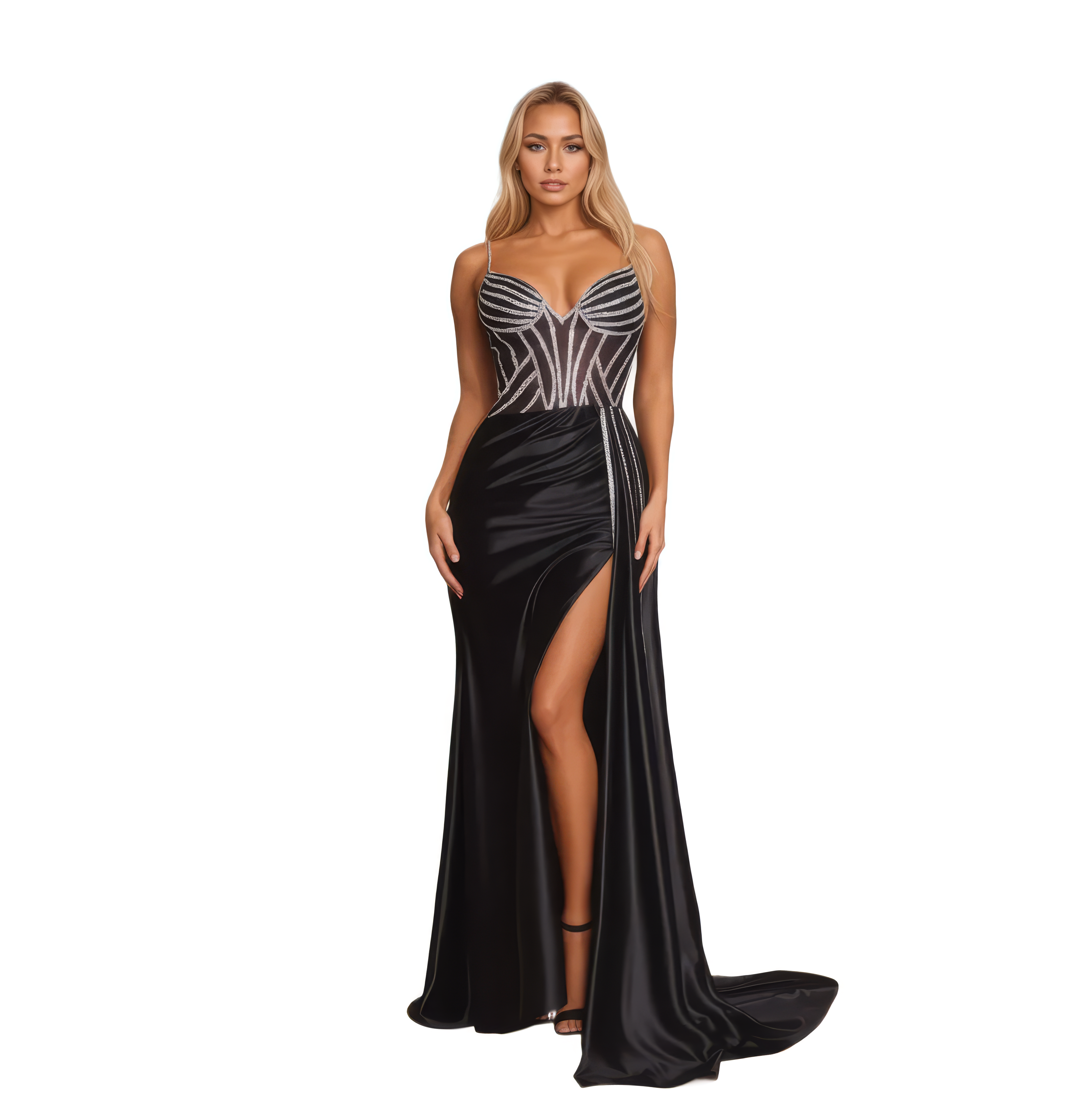 Sleeveless Fitted Dress with Beaded Bodice