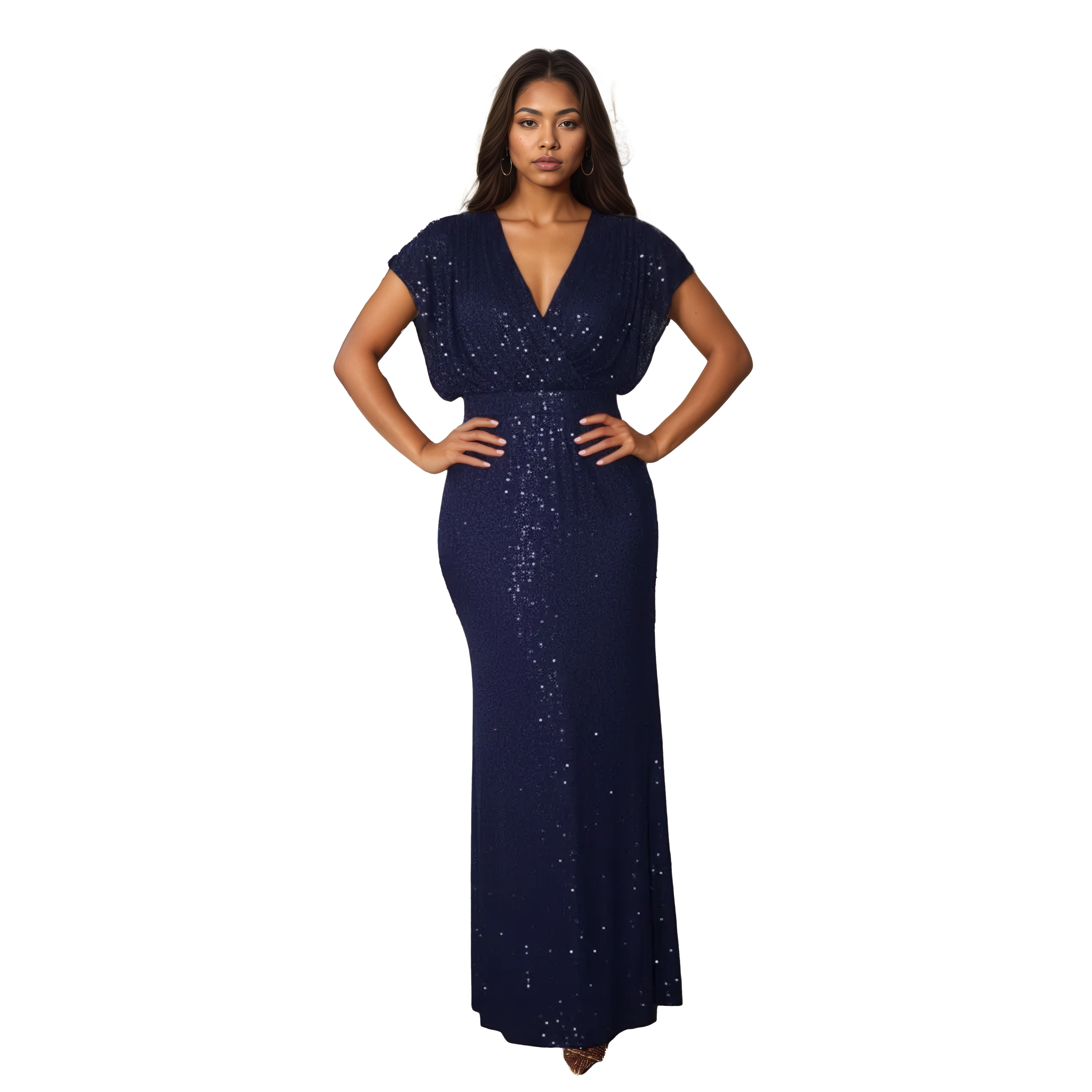 Draped Shoulder Sequin Maxi Dress