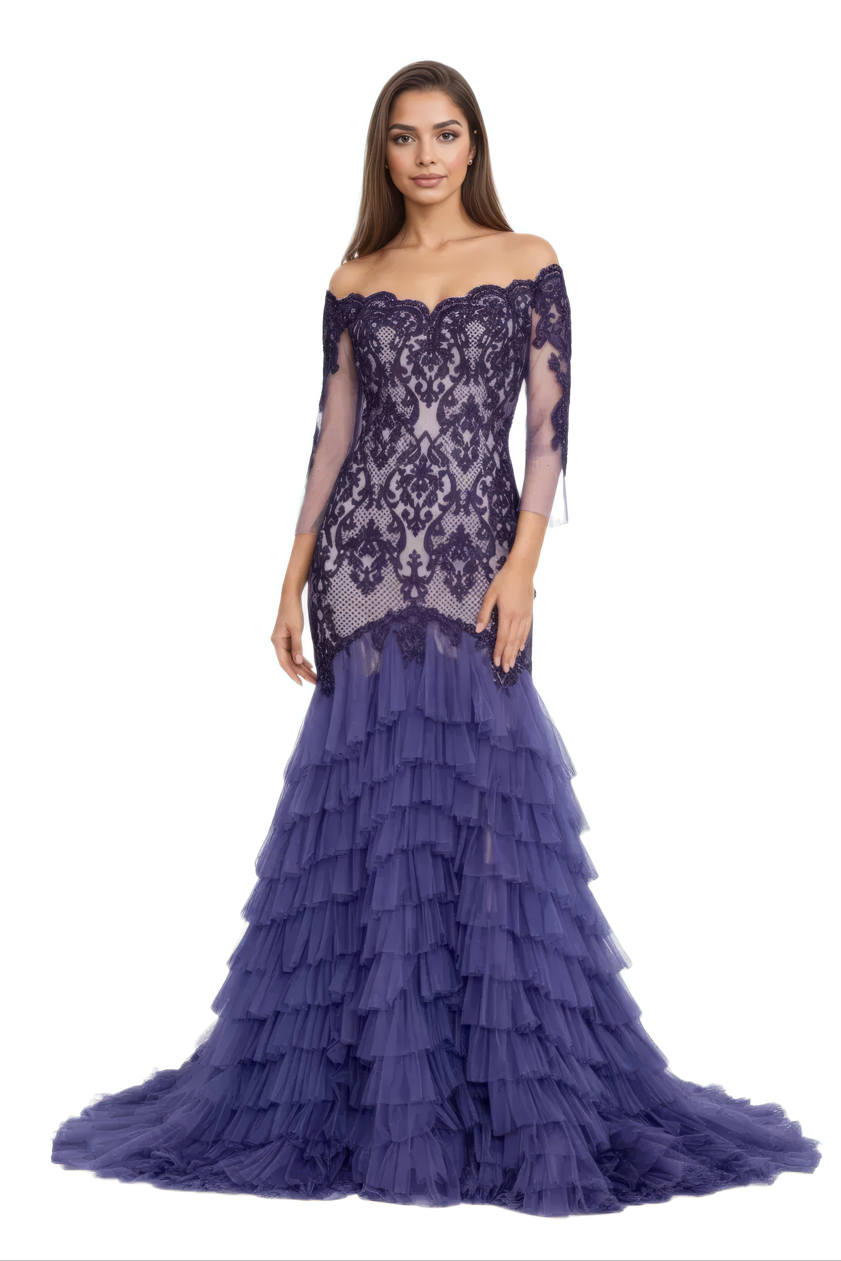 Off Shoulder Maxi Tulle Fit & Flare Dress