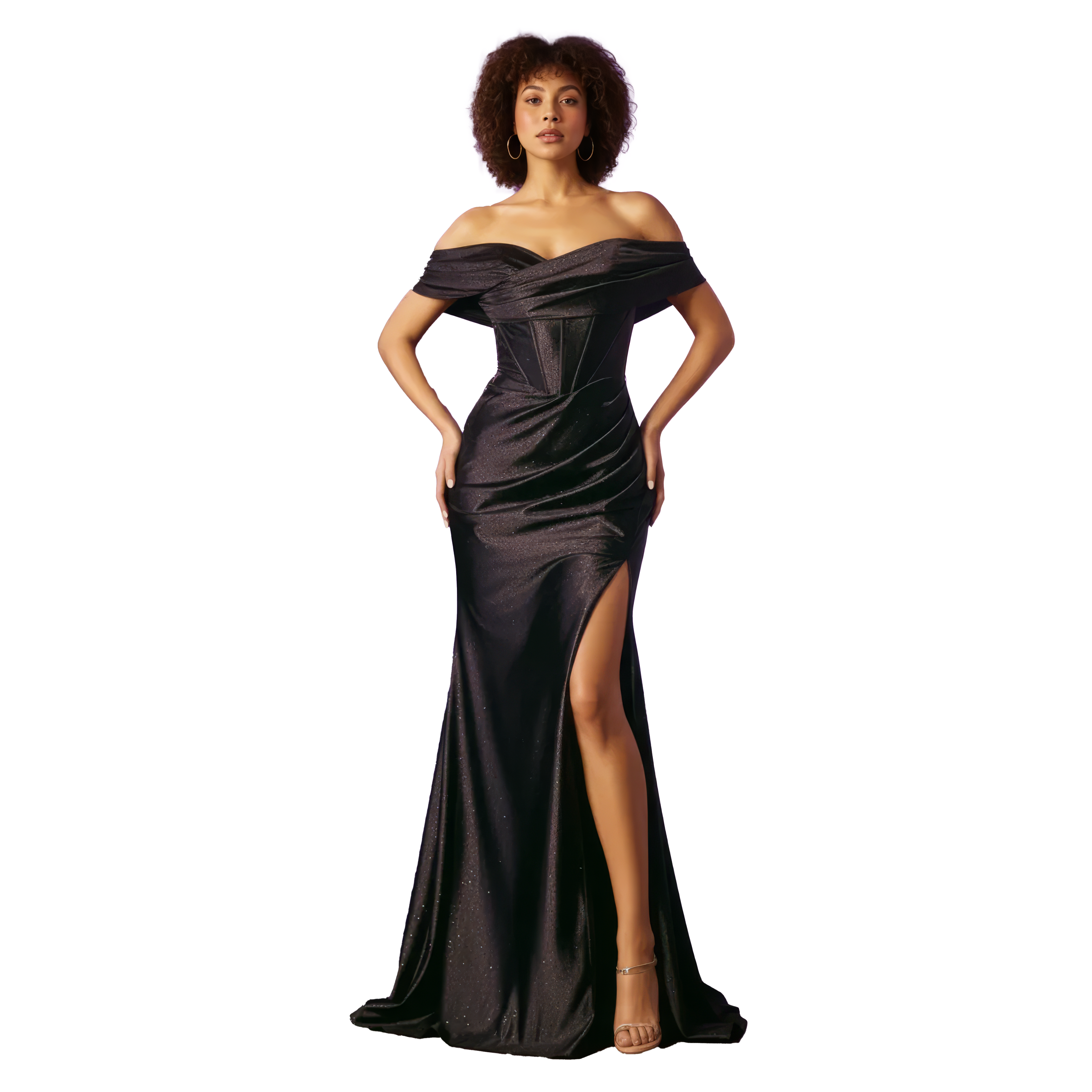 Off Shoulder Maxi Dress with Cinch-Waist Corset Detail