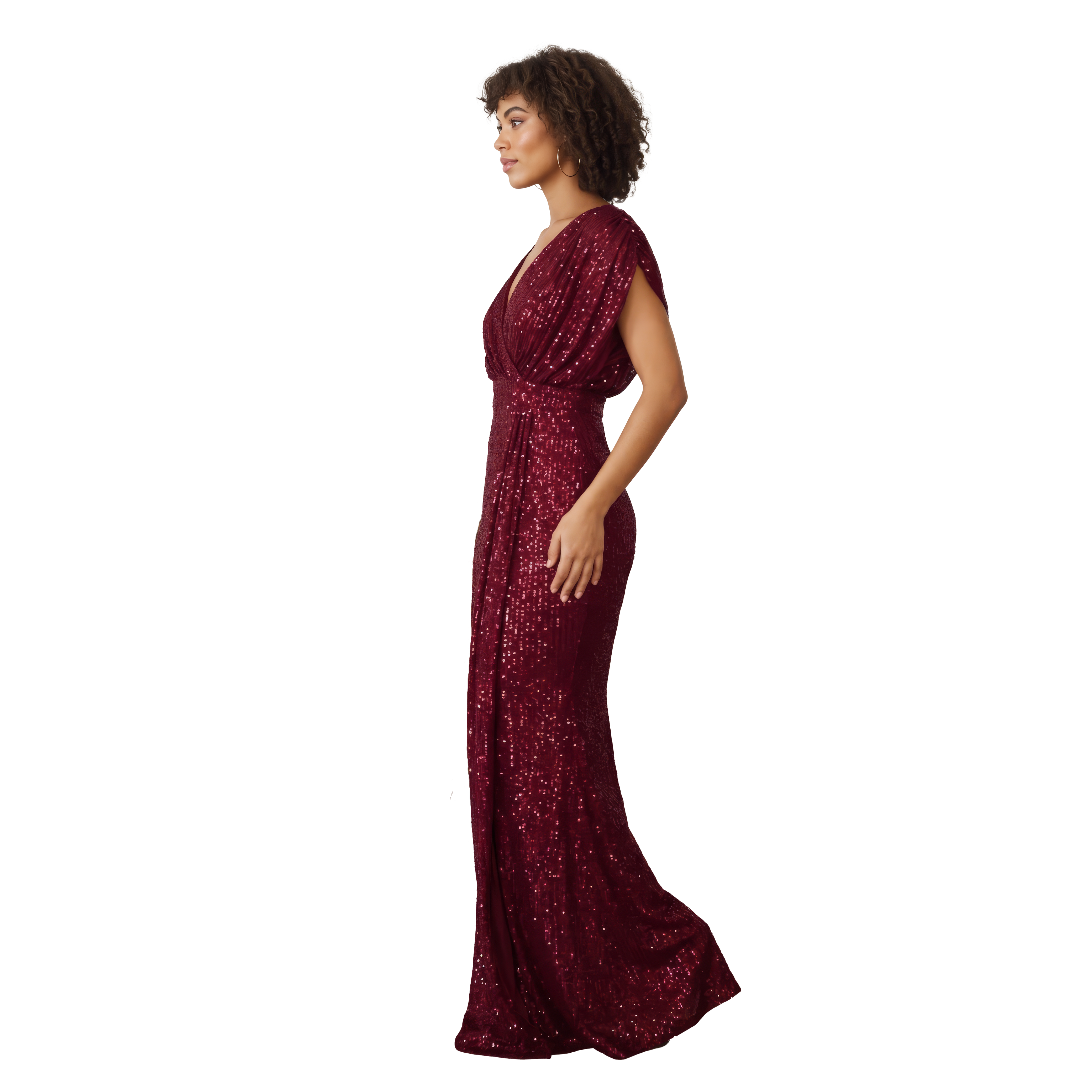 Draped Shoulder Sequin Maxi Dress