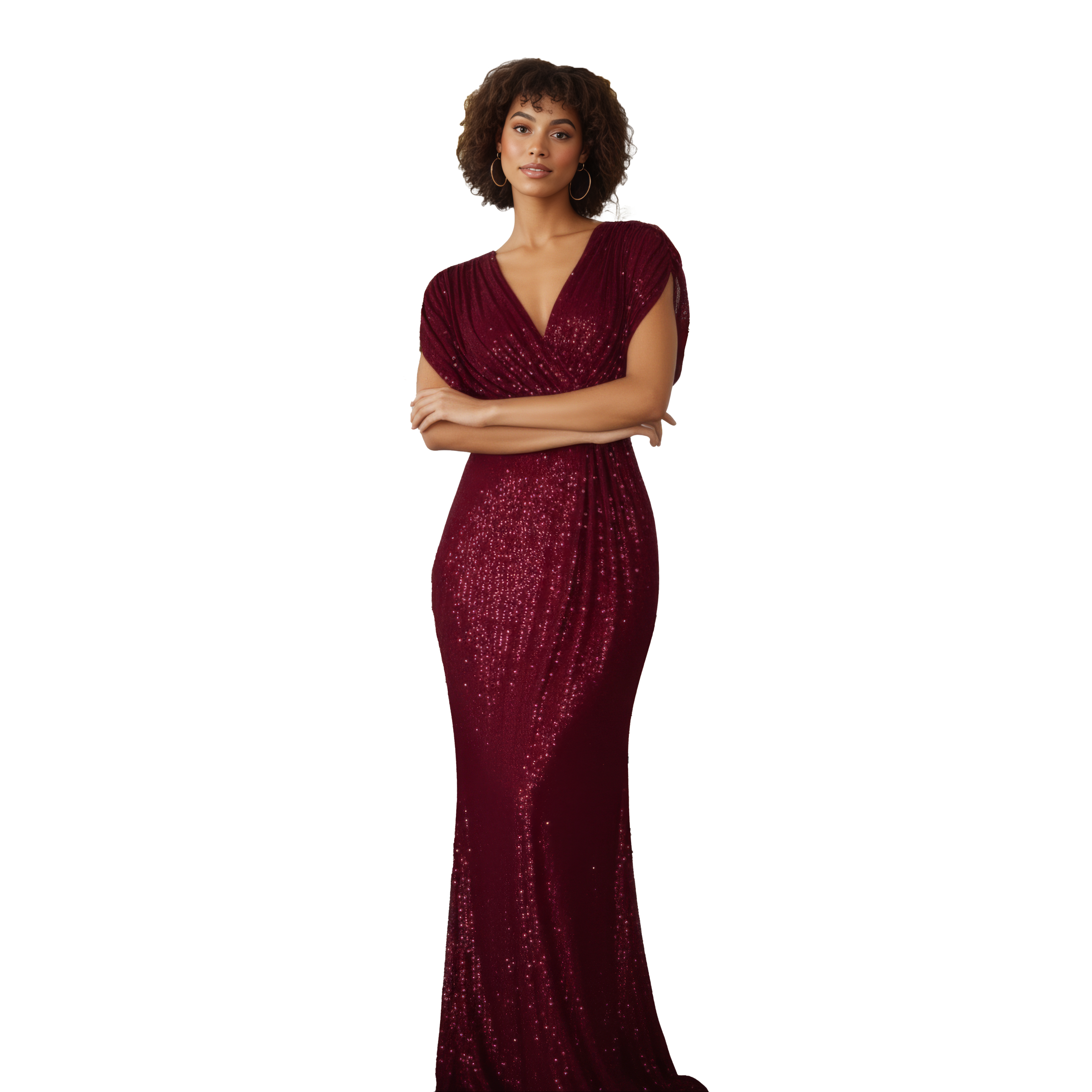 Draped Shoulder Sequin Maxi Dress