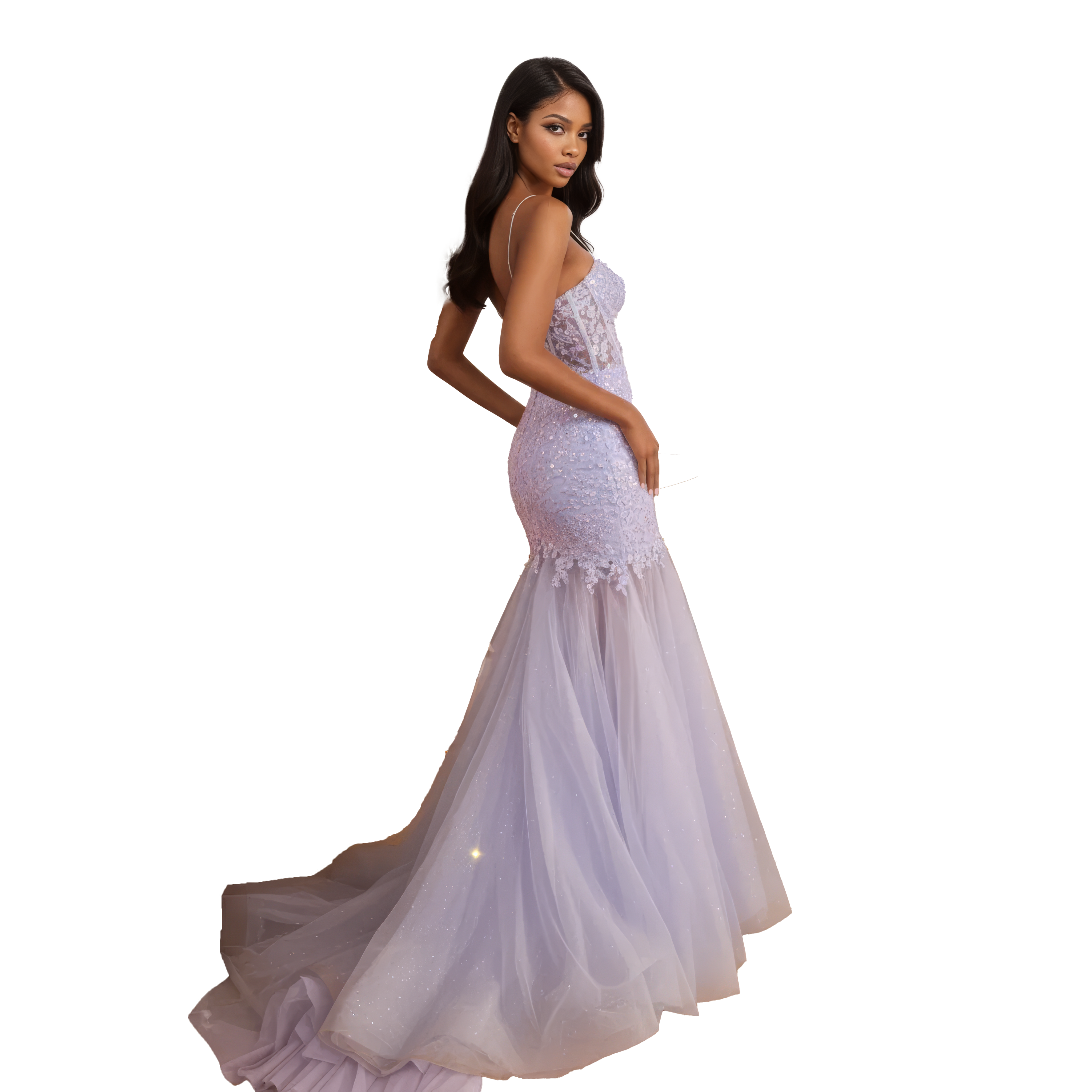 Sleeveless Embellished Mermaid Dress with Sequin Floral Overlay