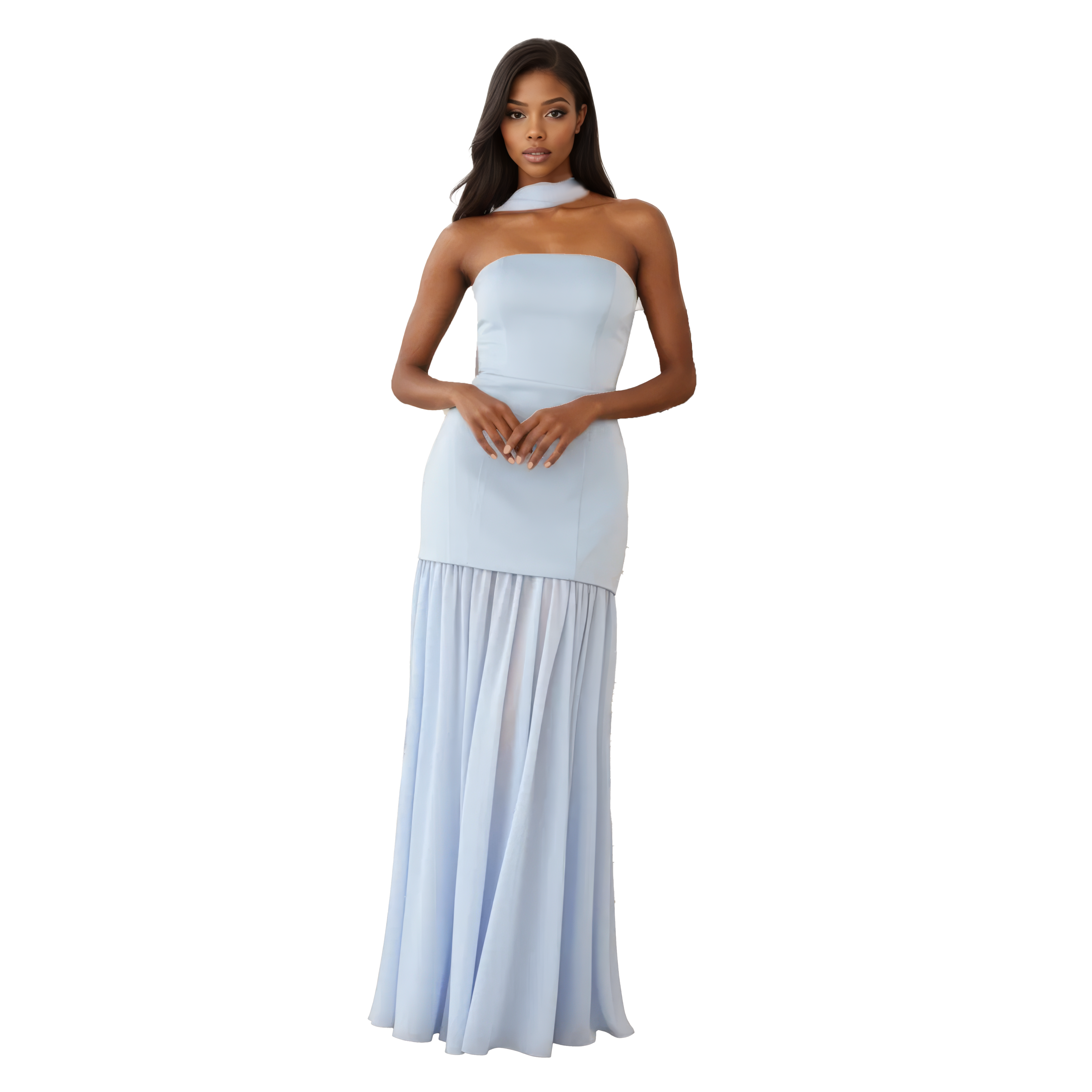Strapless Satin Bodice & Chiffon Maxi Dress