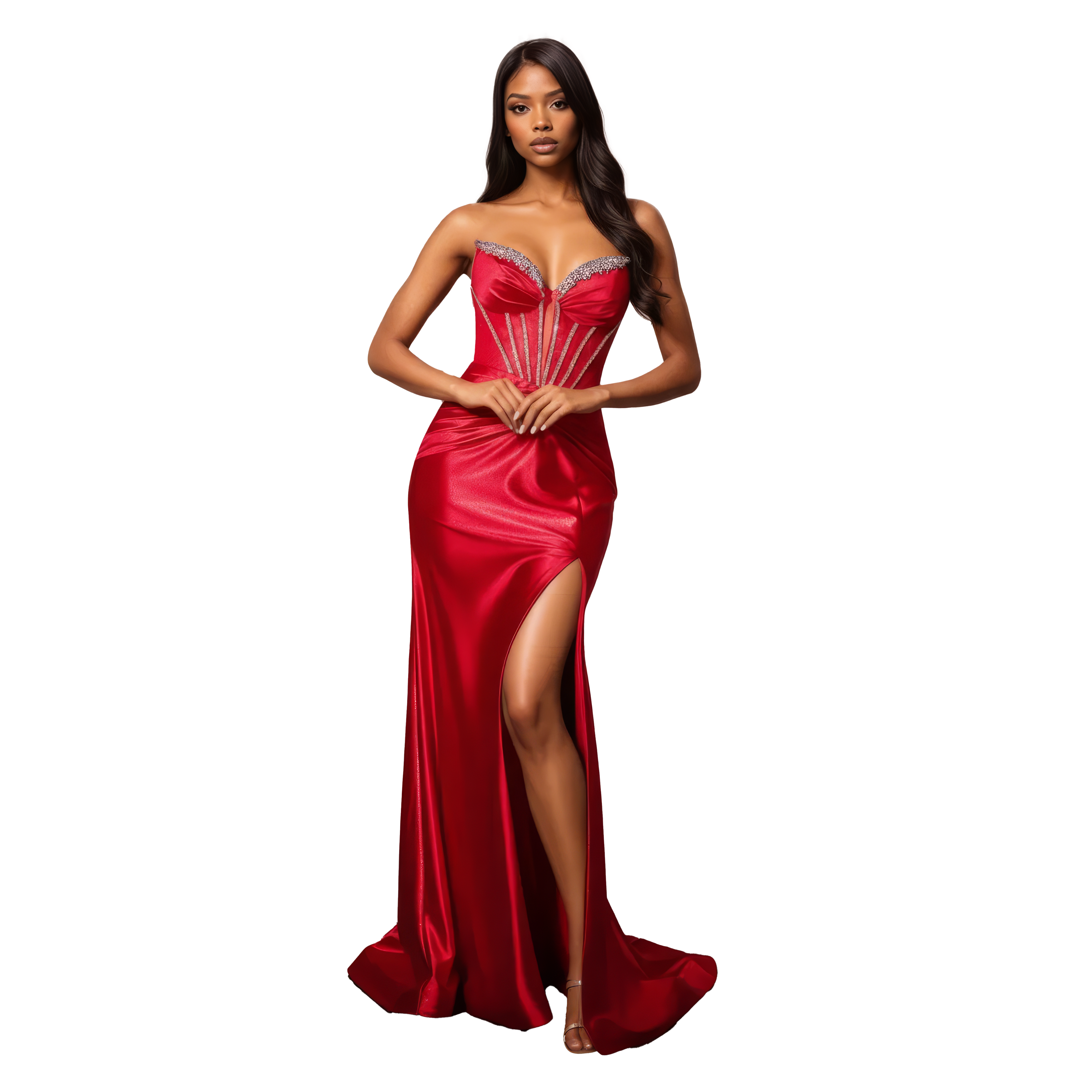 Strapless Embroidered Maxi Dress with Lace Corset Bodice