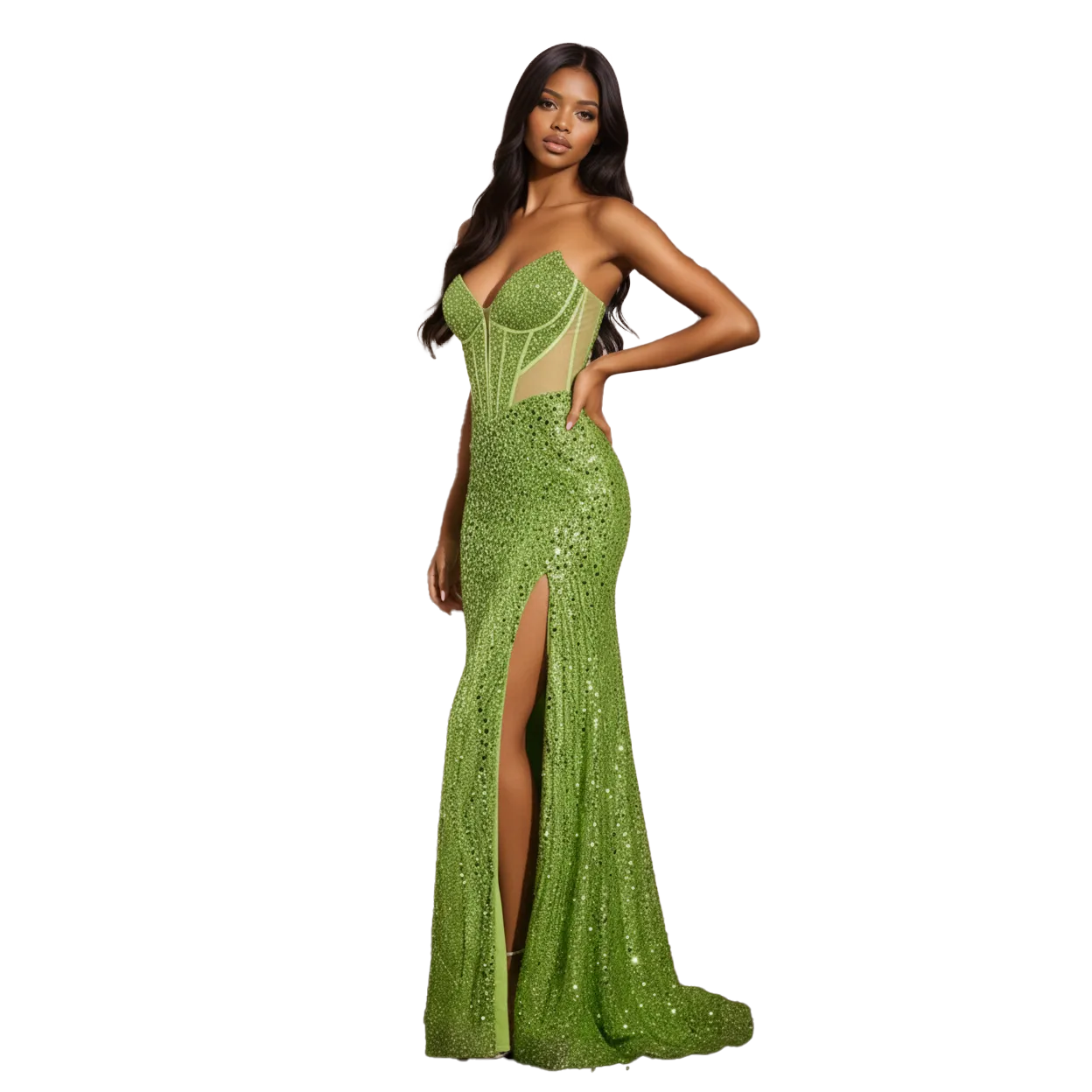 Strapless Embellished Strapless Maxi with Corset Bodice