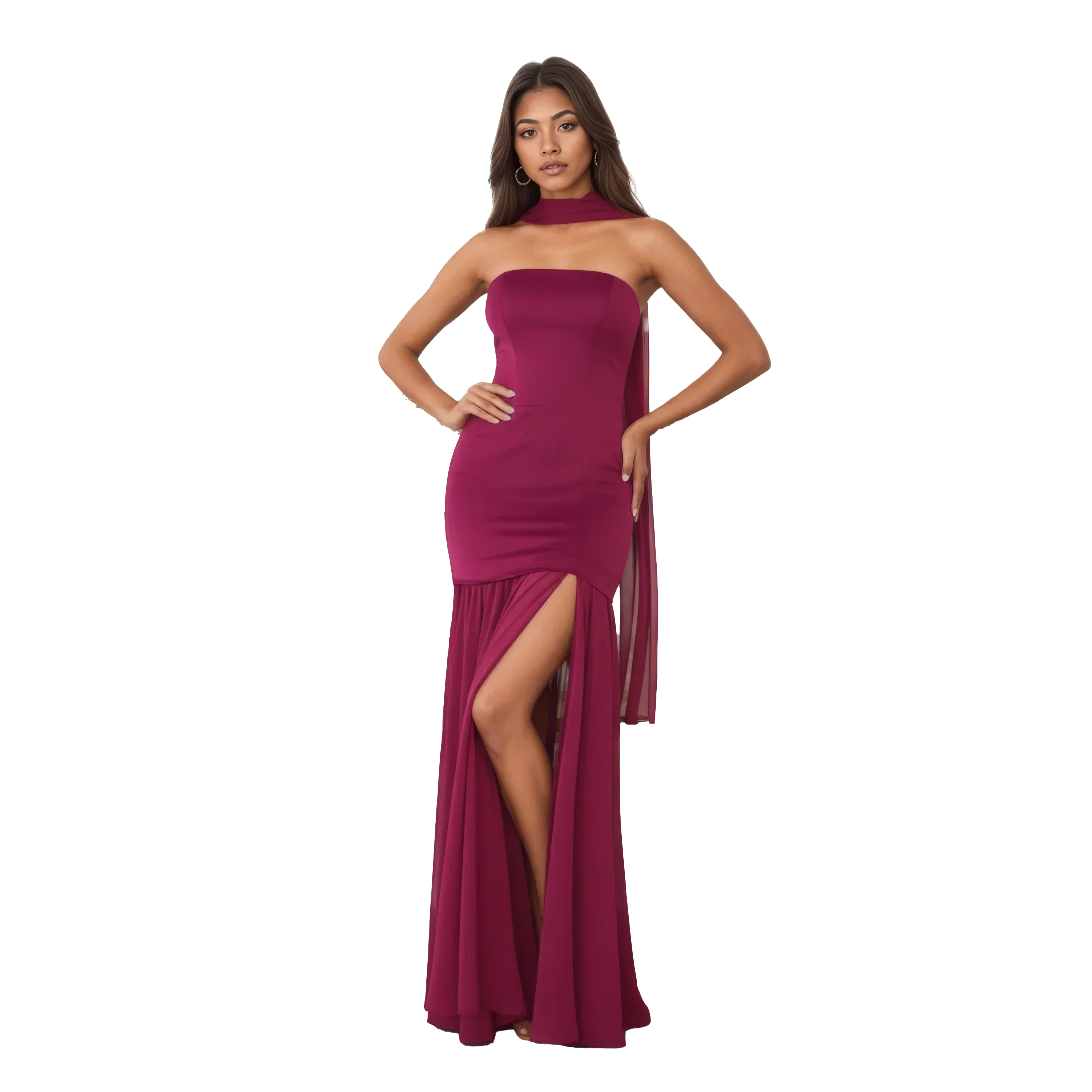 Strapless Satin Bodice & Chiffon Maxi Dress