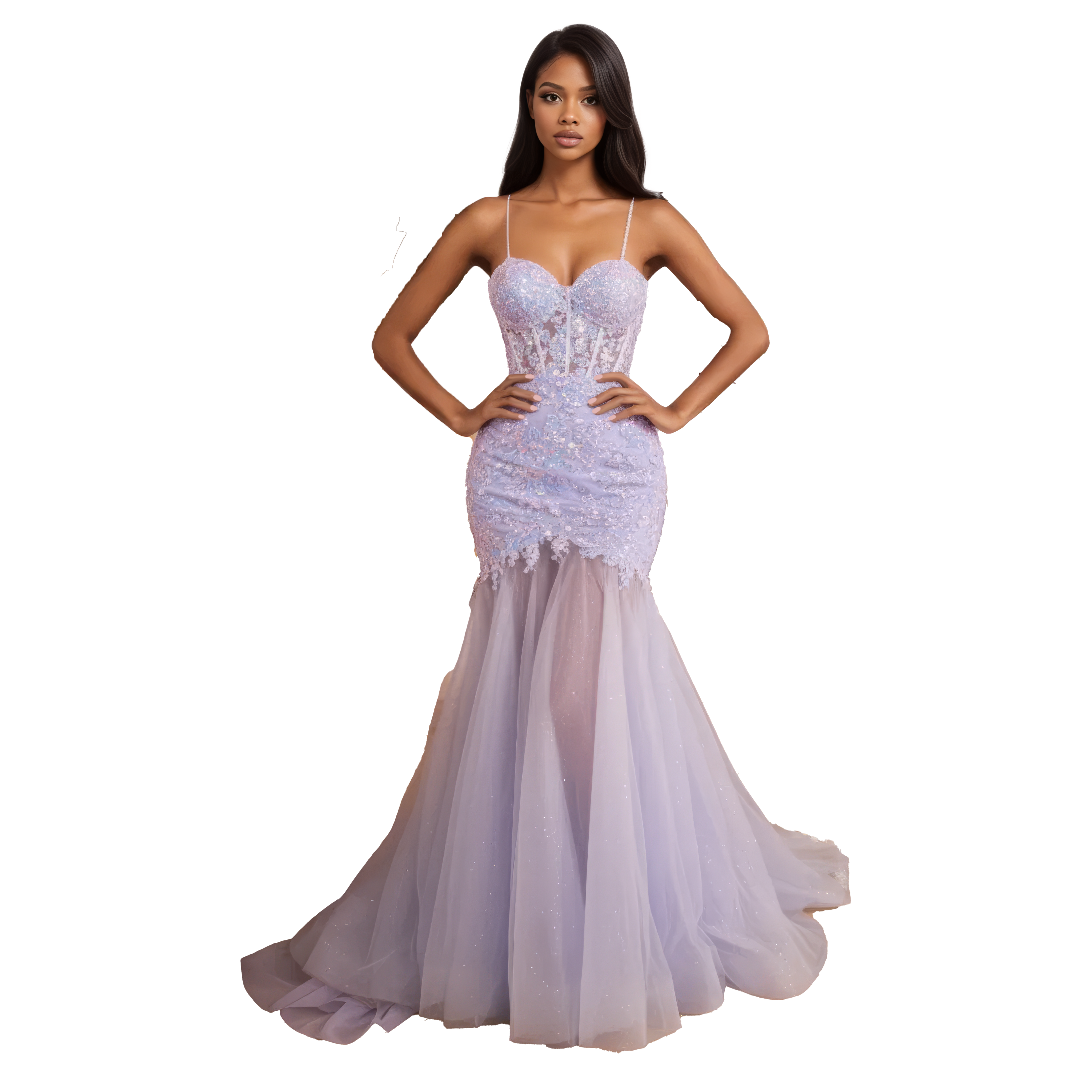 Sleeveless Embellished Mermaid Dress with Sequin Floral Overlay