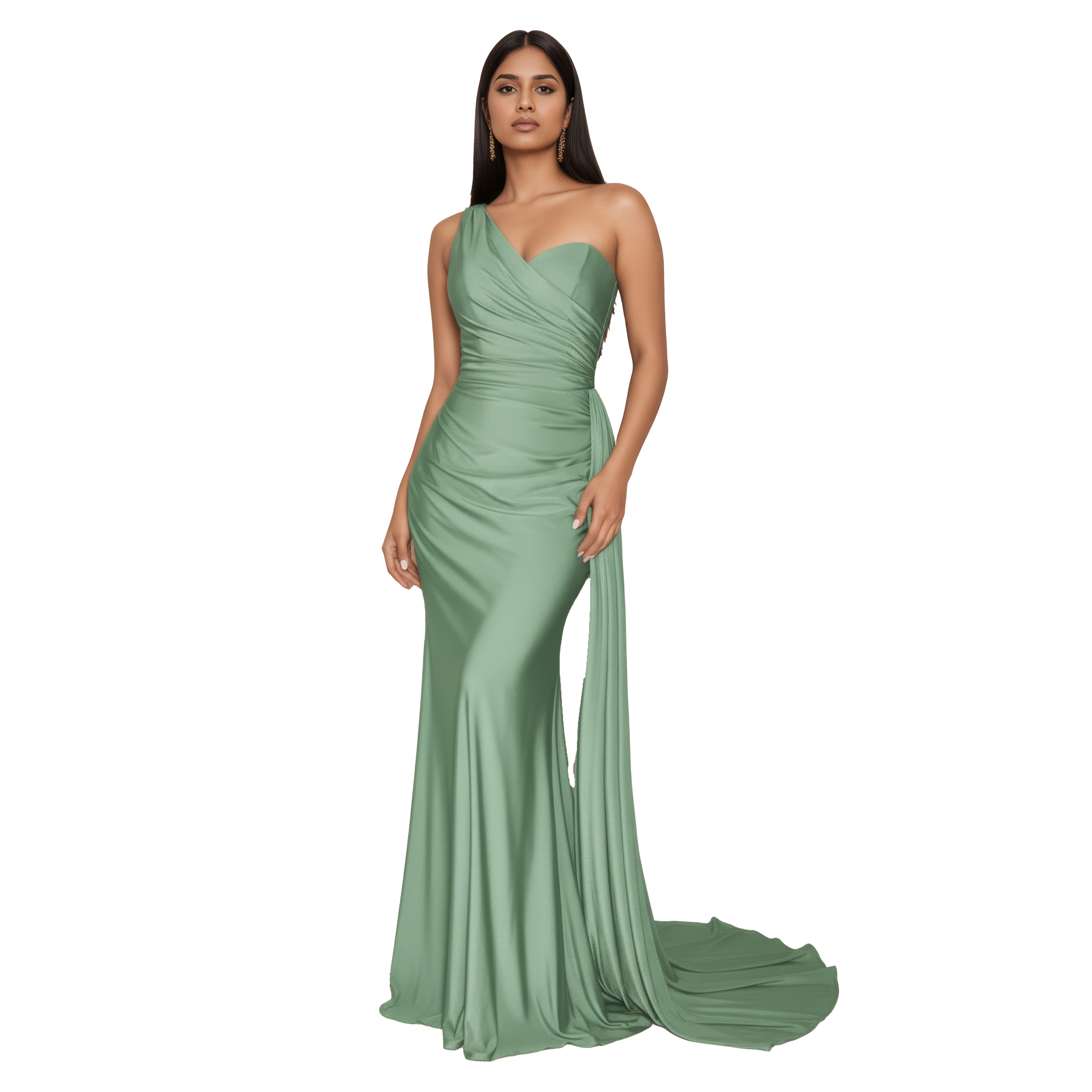 One-Shoulder Stretch Mermaid Dress with Ruched Bodice