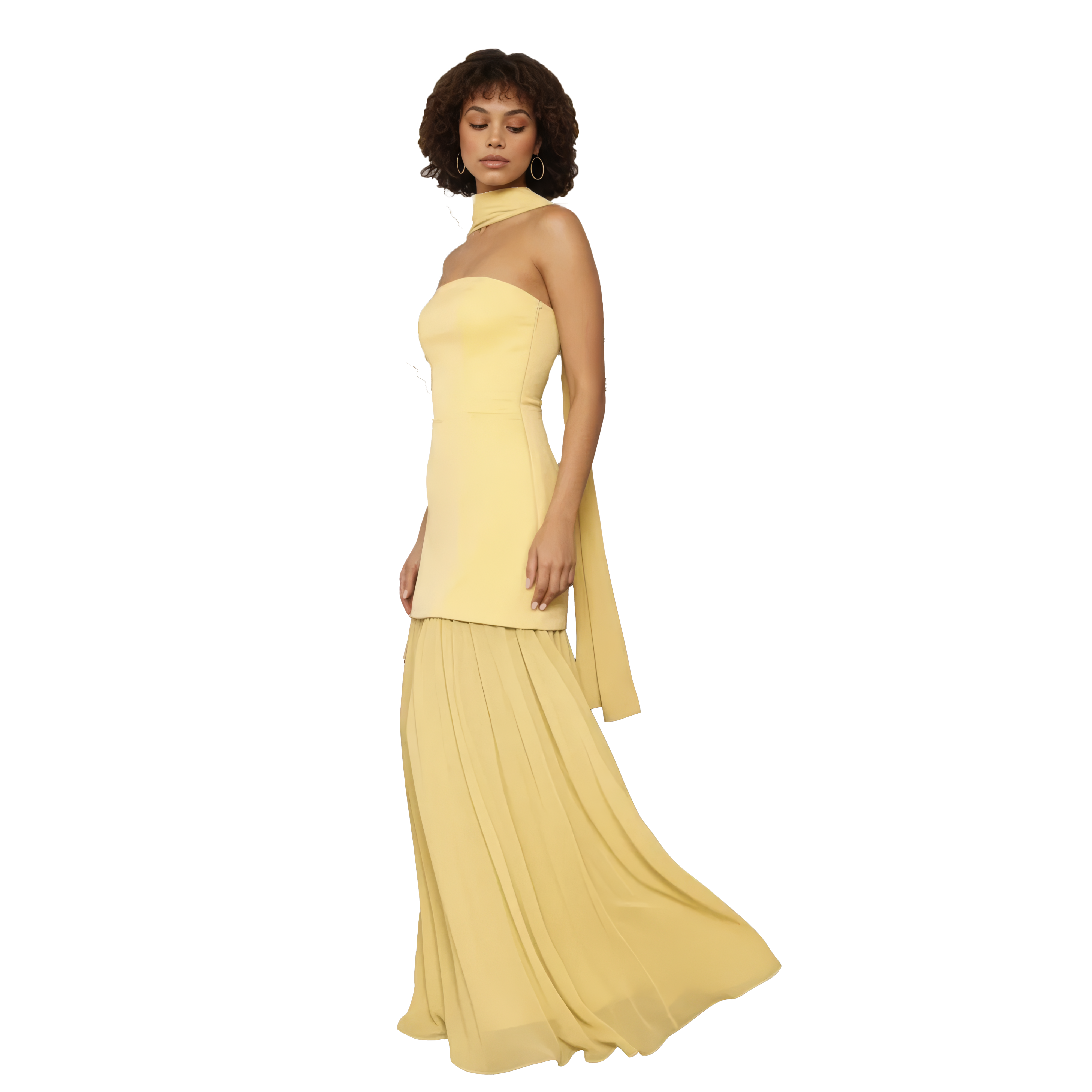 Strapless Satin Bodice & Chiffon Maxi Dress