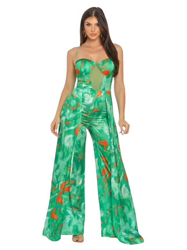 Multi Print Draped Overlay Jumpsuit