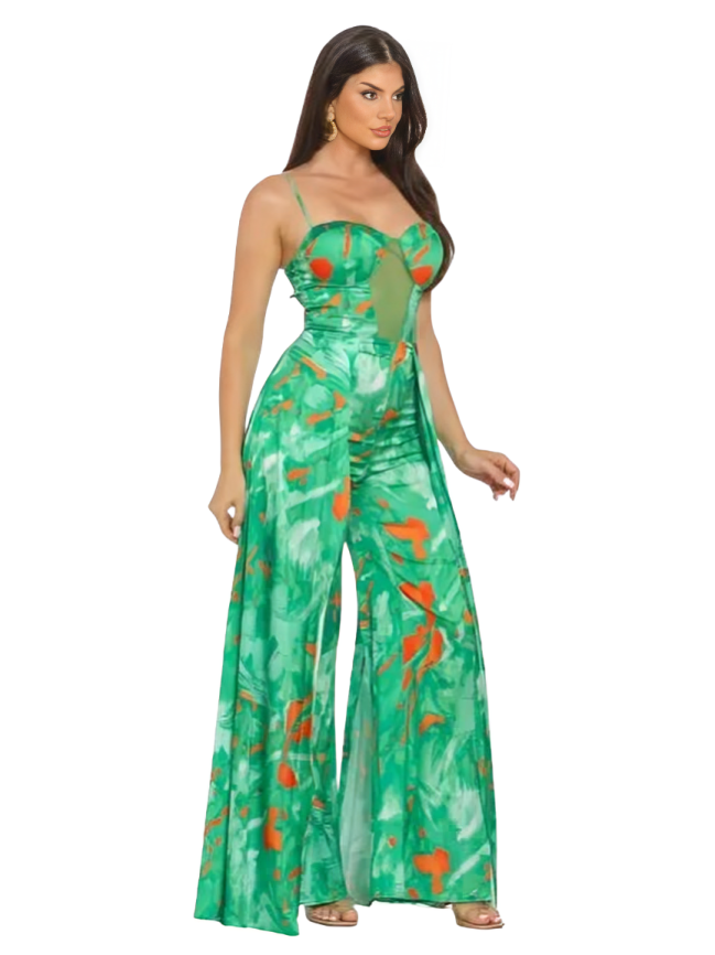 Multi Print Draped Overlay Jumpsuit