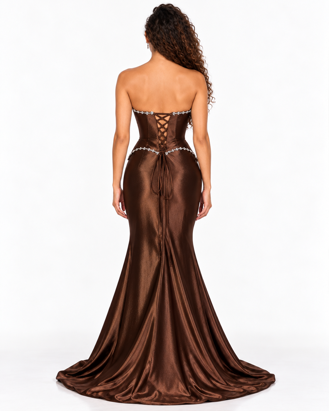 Strapless Neckline Gown with Crystal Trimmed Bodice