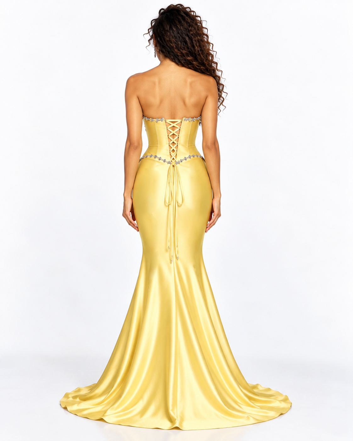 Strapless Neckline Gown with Crystal Trimmed Bodice
