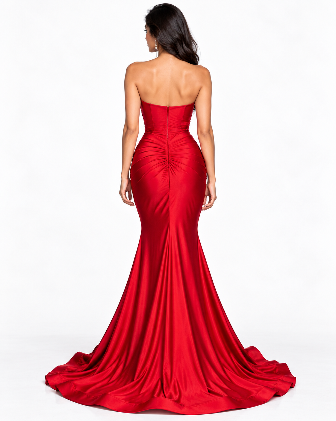 Strapless Sweetheart Ruched Satin Gown
