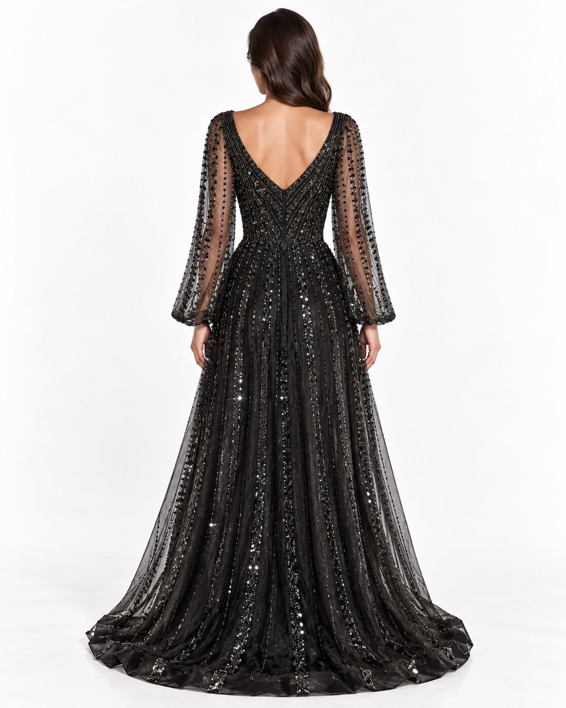 Long Sleeve A-Line Beaded Dress