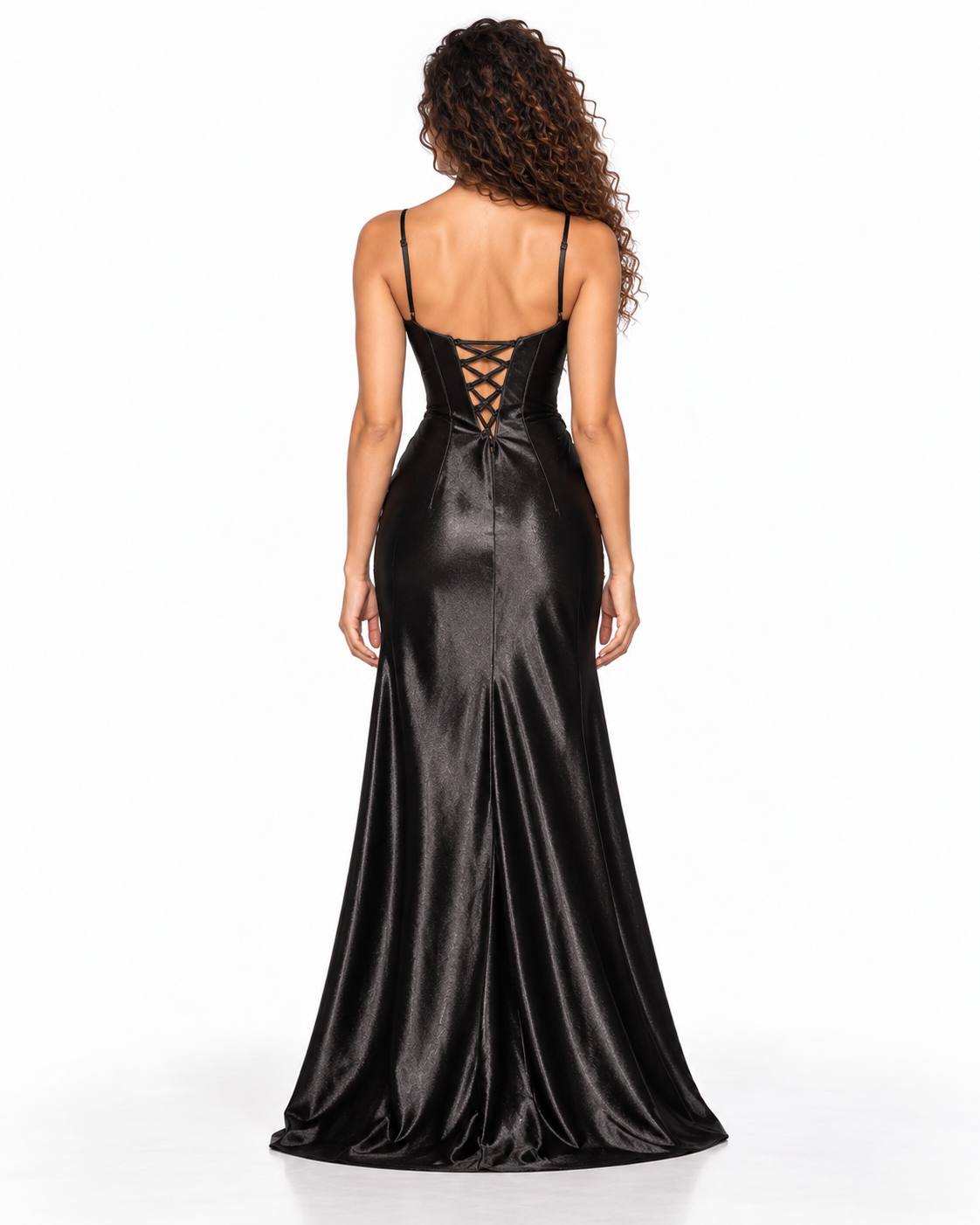 Fitted Satin Corset Dress with Beaded Neckline & Open Back