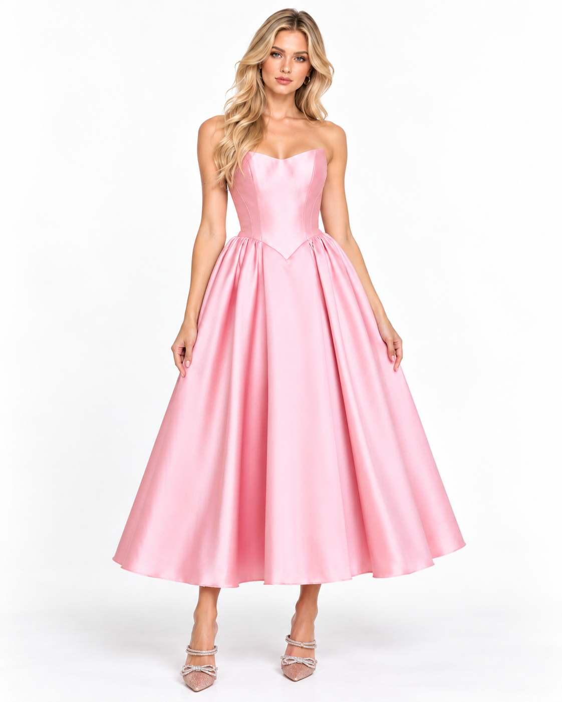 Strapless Mikado Midi Bridal Gown