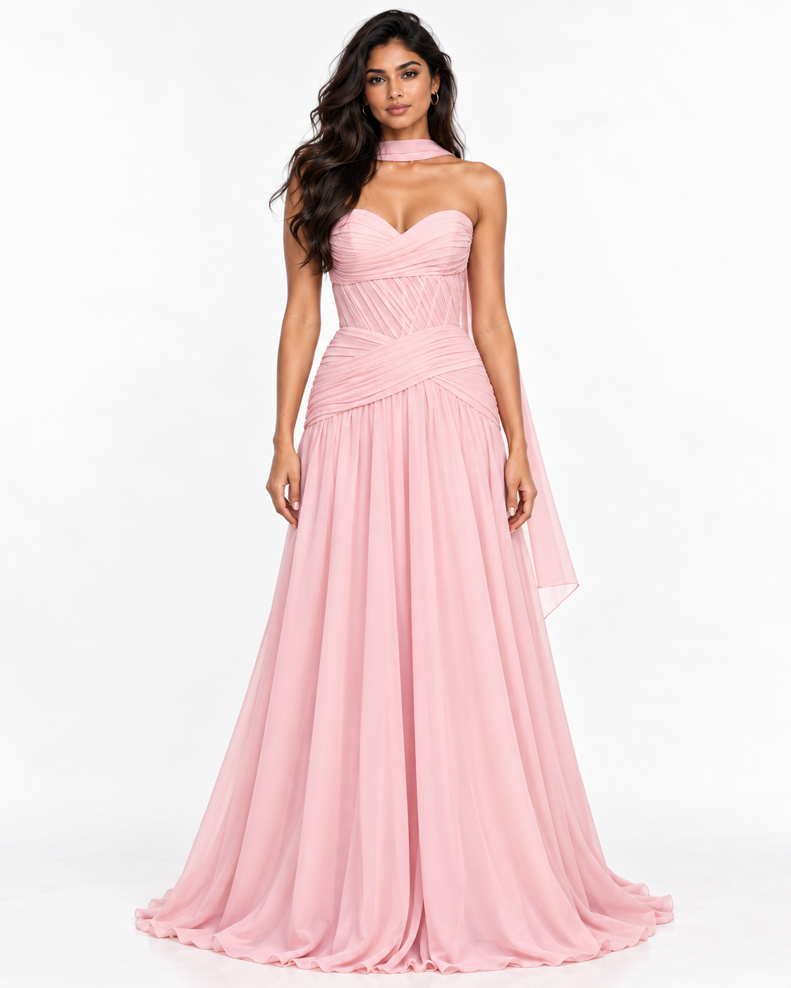 Sweetheart Chiffon A-Line Gown with Scarf