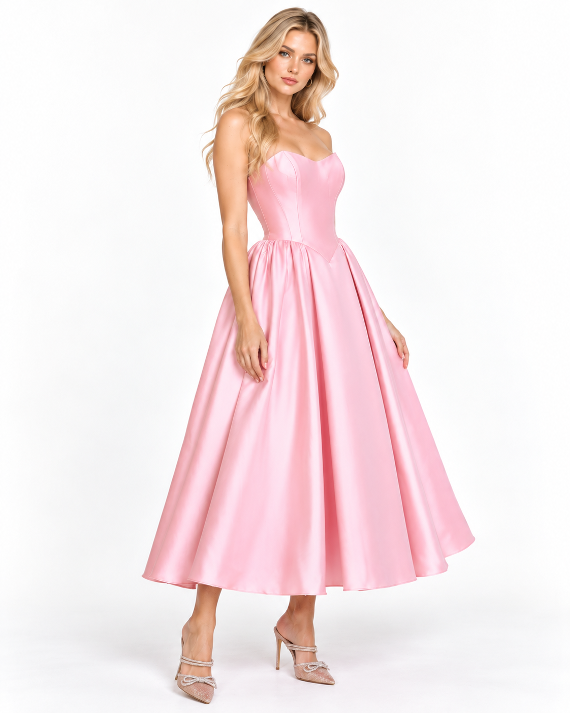 Strapless Mikado Midi Bridal Gown