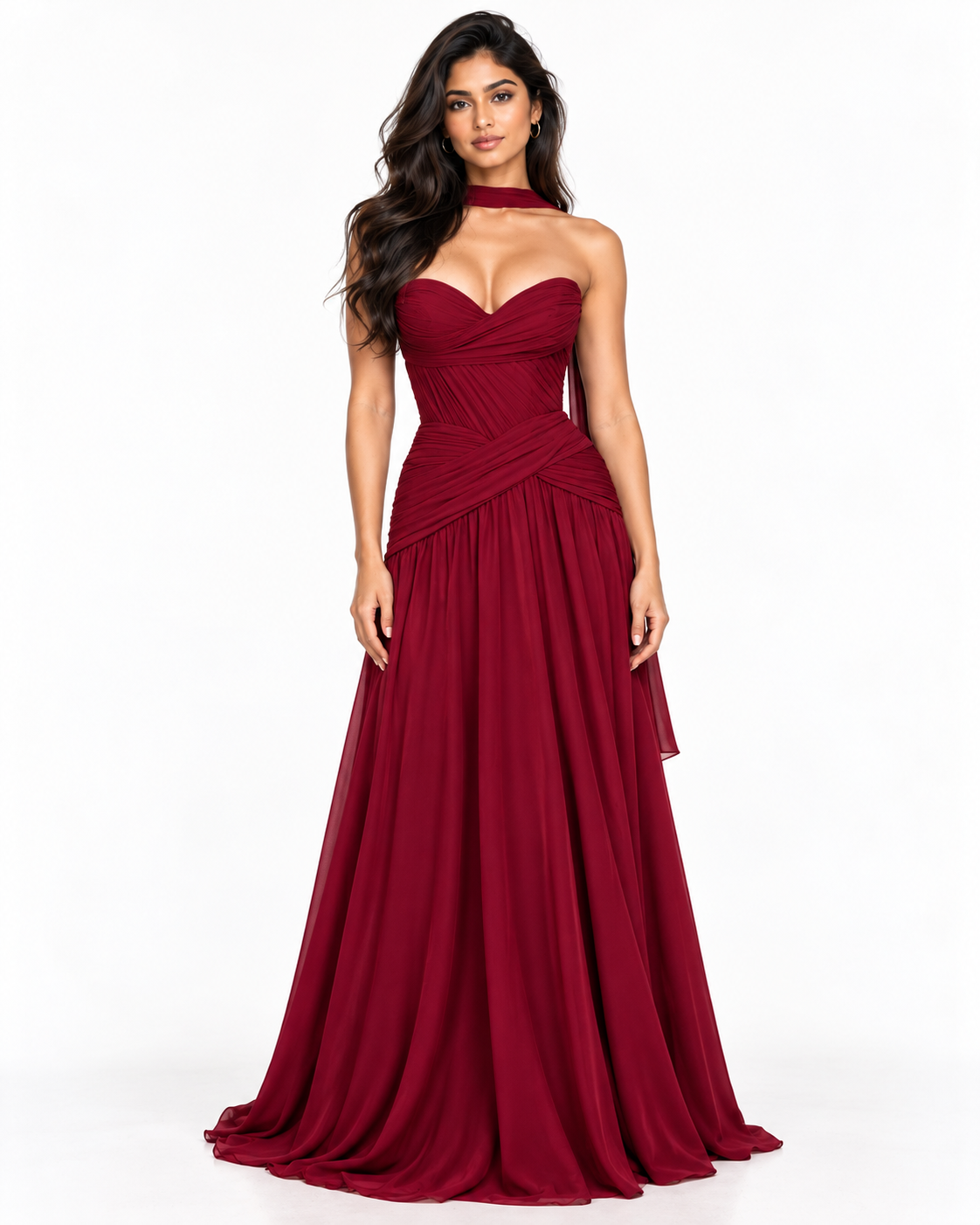 Sweetheart Chiffon A-Line Gown with Scarf