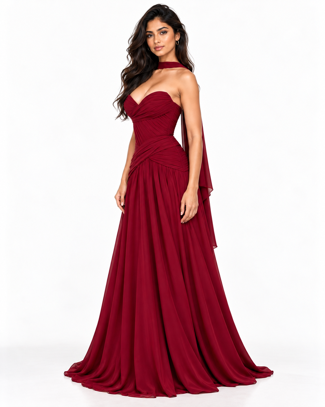Sweetheart Chiffon A-Line Gown with Scarf