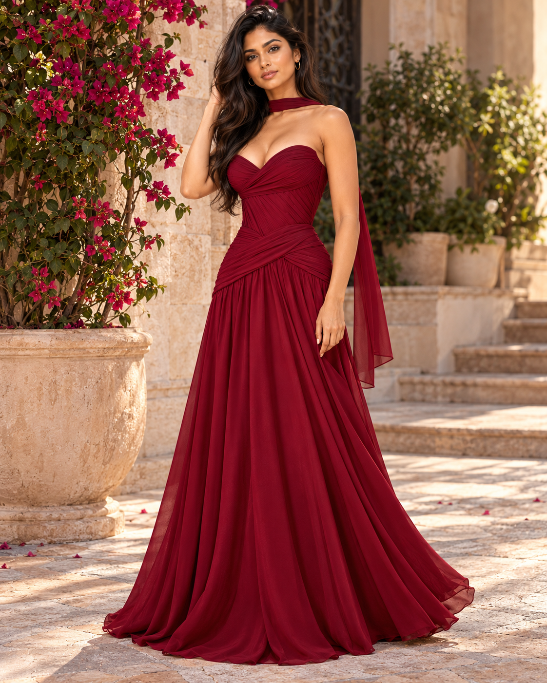 Sweetheart Chiffon A-Line Gown with Scarf