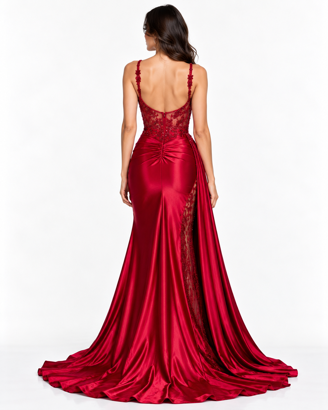 Soft Satin Fitted Gown with Sash