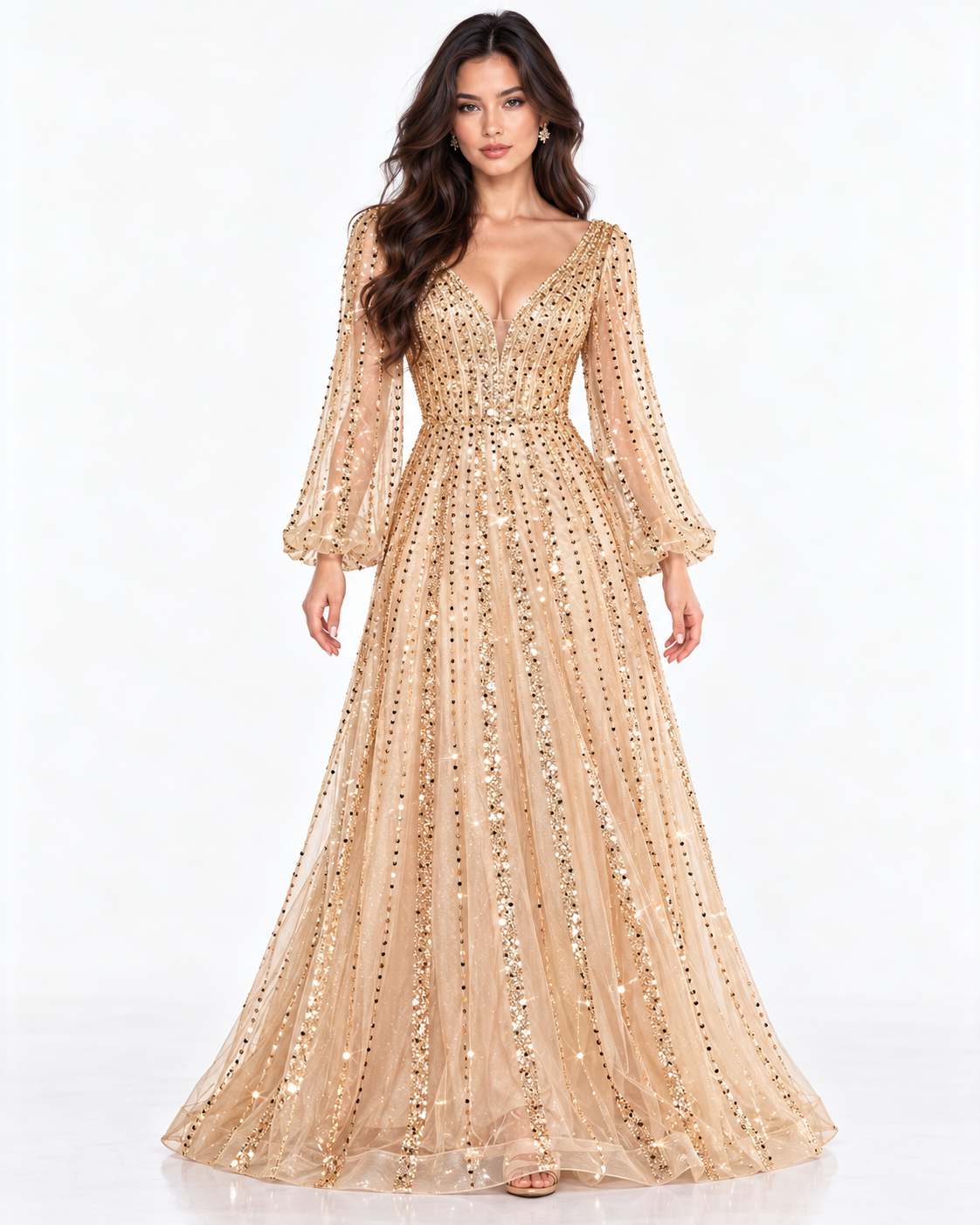 Long Sleeve A-Line Beaded Dress