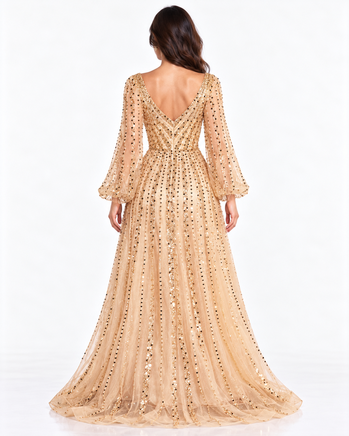 Long Sleeve A-Line Beaded Dress