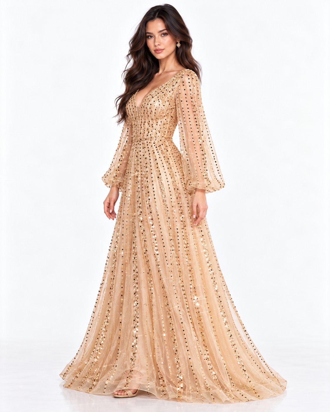 Long Sleeve A-Line Beaded Dress