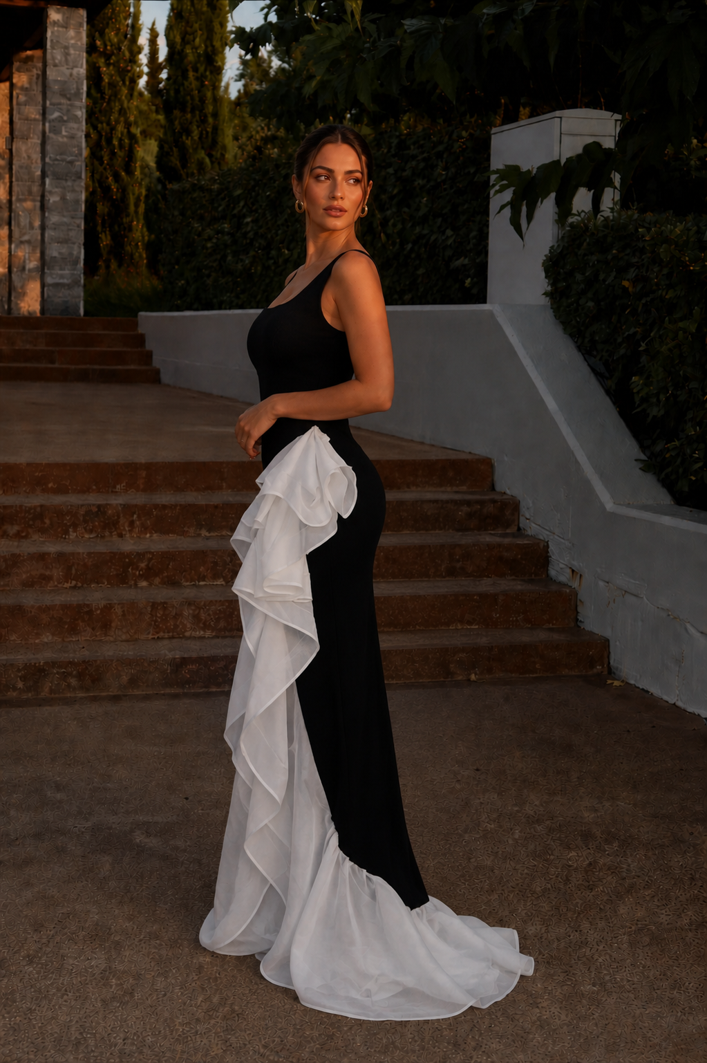 Sleeveless Maxi Column Ruffle Dress