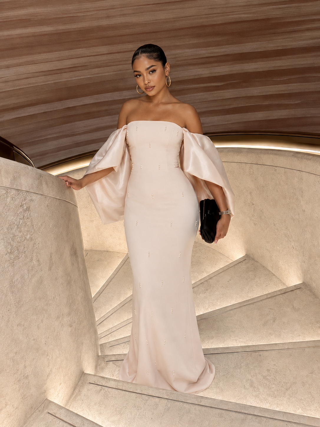 Off Shoulder Maxi Column Dress