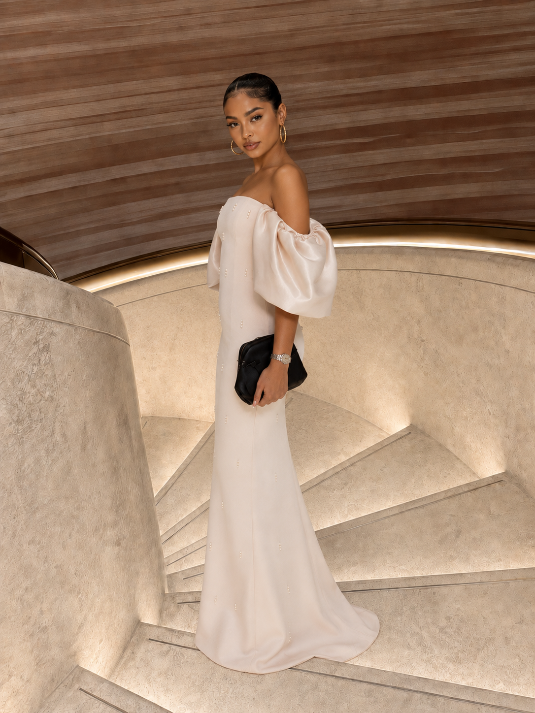 Off Shoulder Maxi Column Dress
