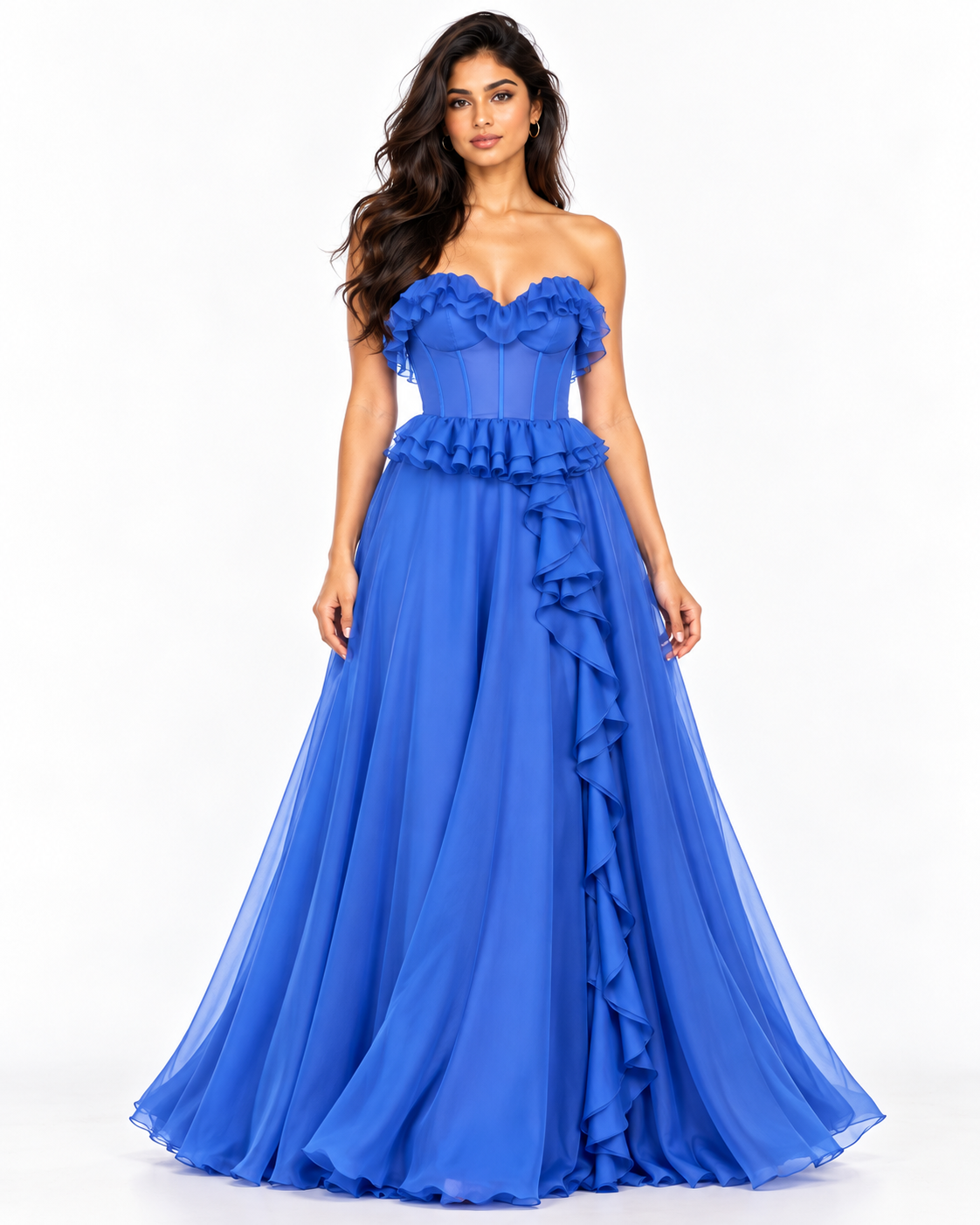 Strapless Chiffon Ruffle A-Line Dress