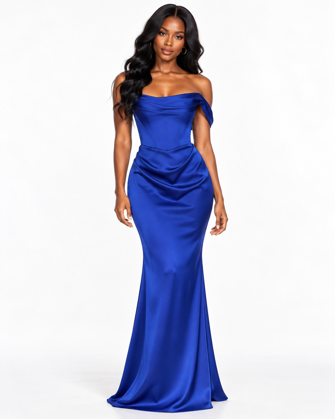 One Shoulder Draped Neckline with Ruched Waist Detailing