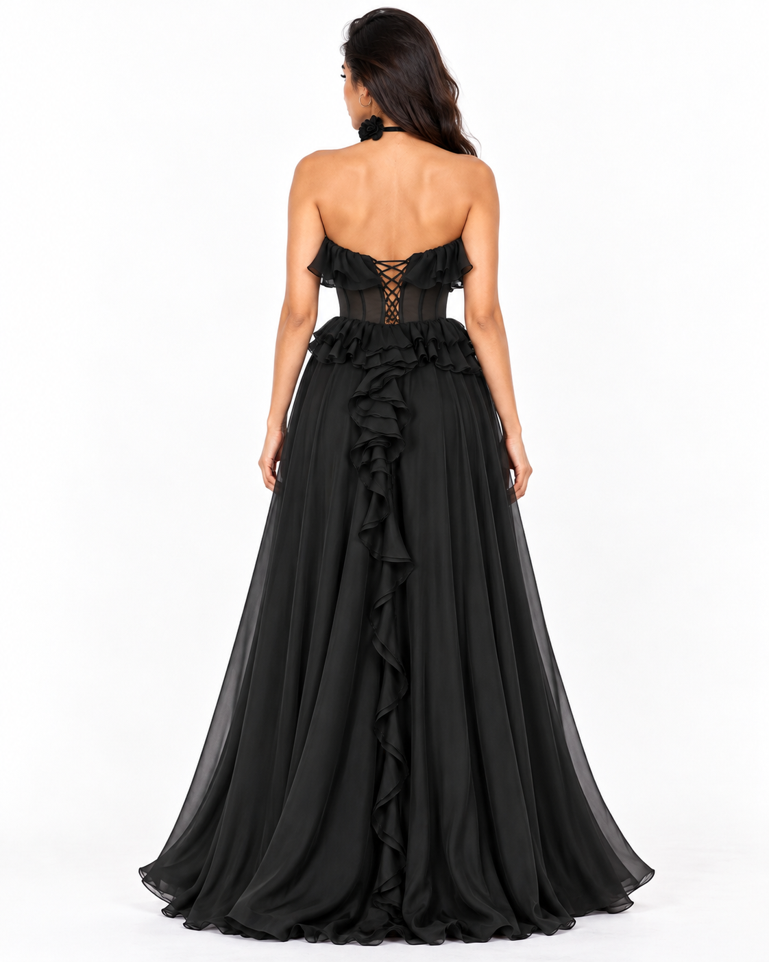 Strapless Chiffon Ruffle A-Line Dress