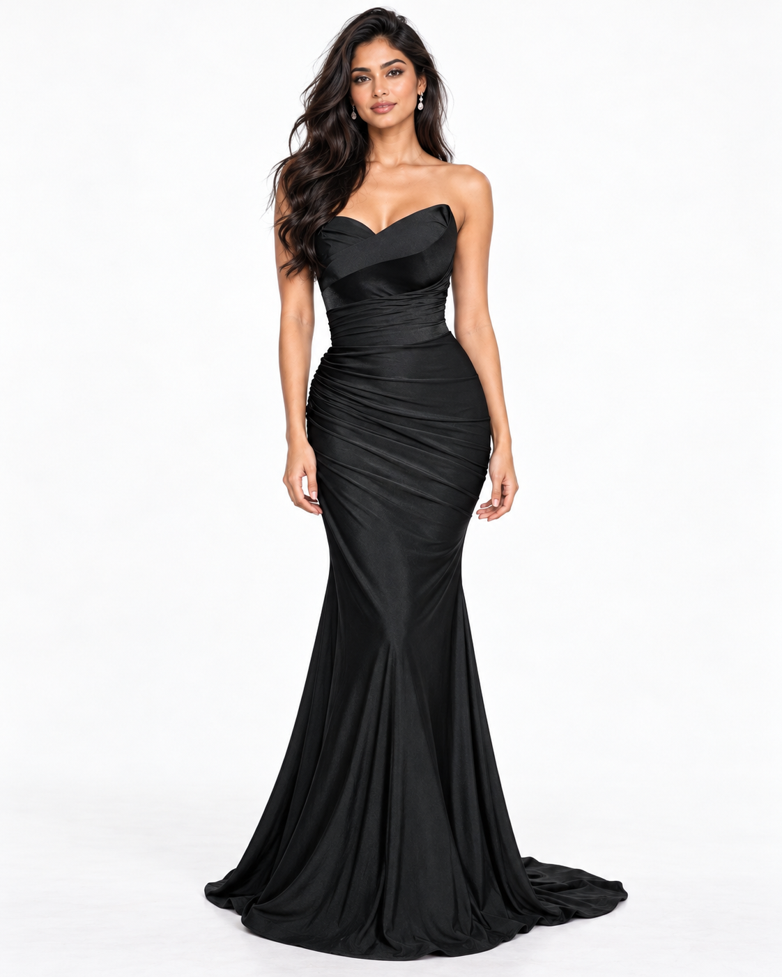 Strapless Sweetheart Ruched Satin Gown