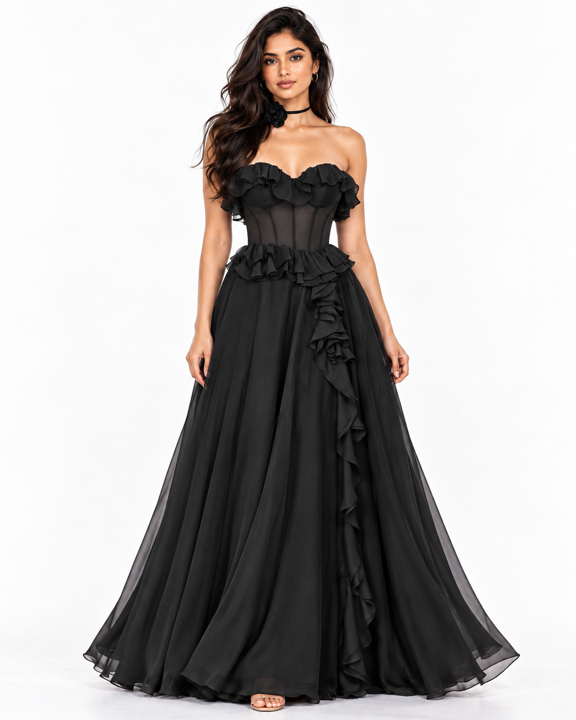 Strapless Chiffon Ruffle A-Line Dress