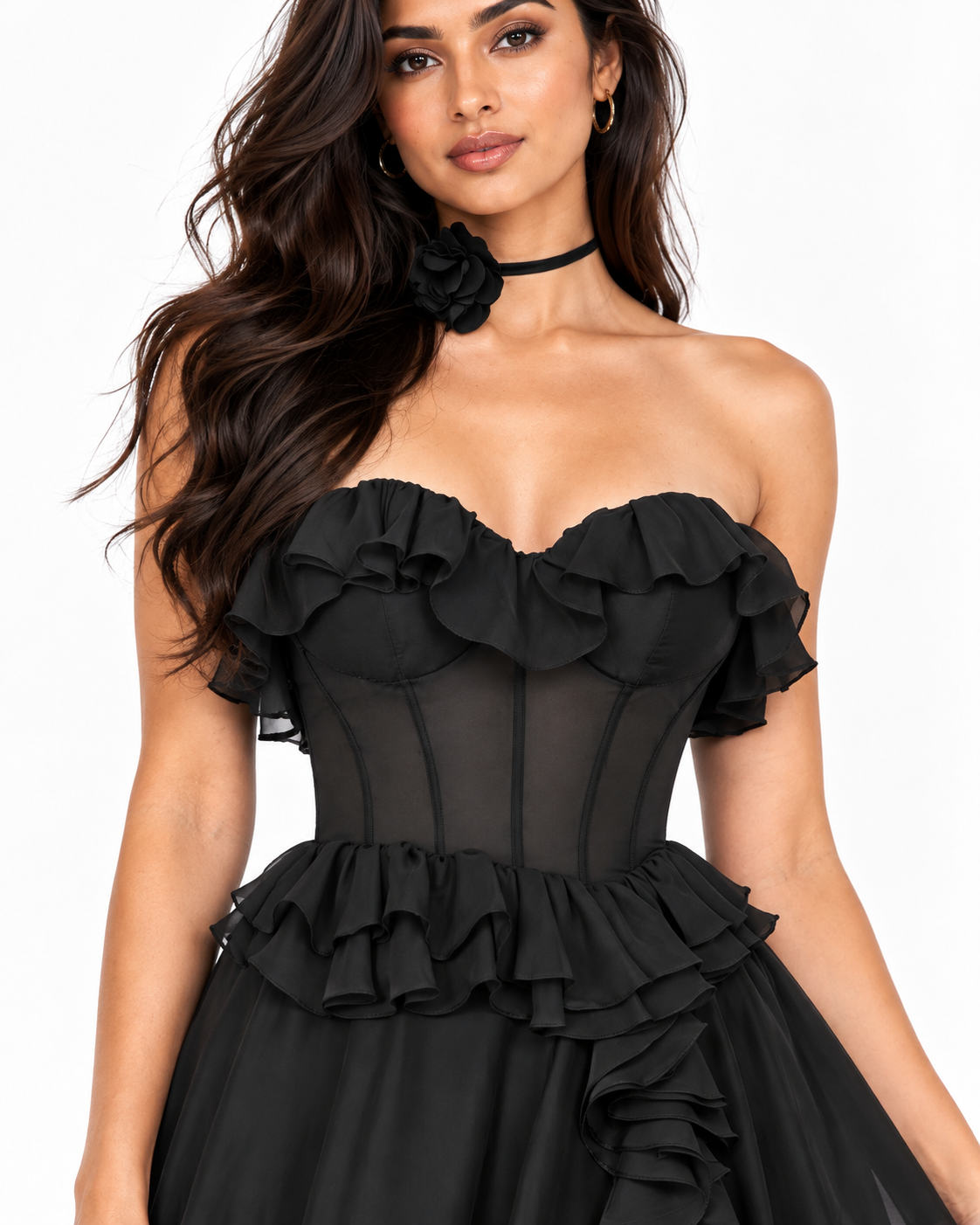 Strapless Chiffon Ruffle A-Line Dress