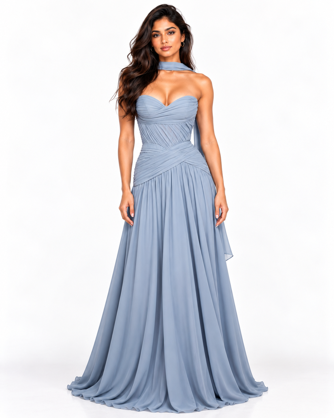 Sweetheart Chiffon A-Line Gown with Scarf