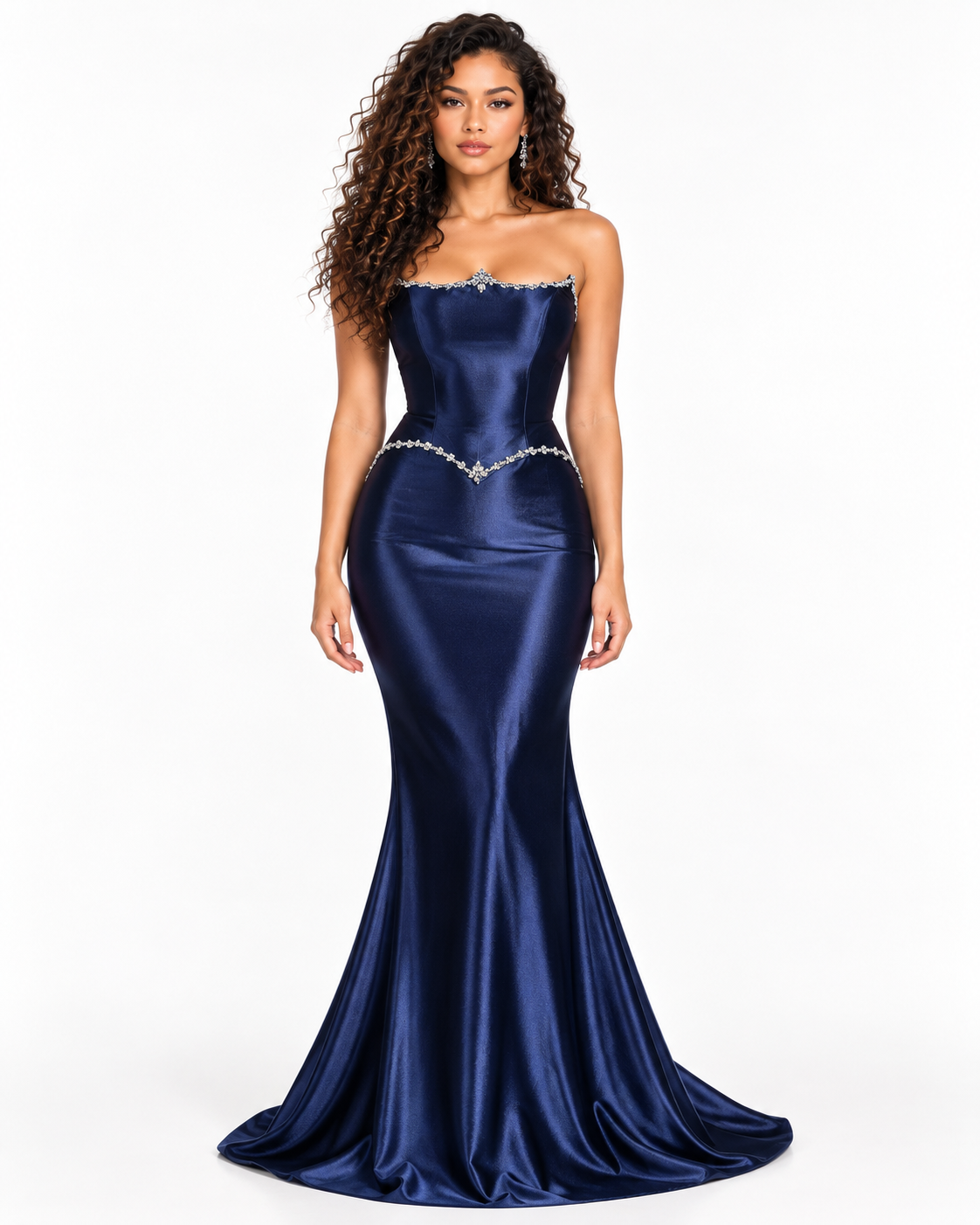 Strapless Neckline Gown with Crystal Trimmed Bodice
