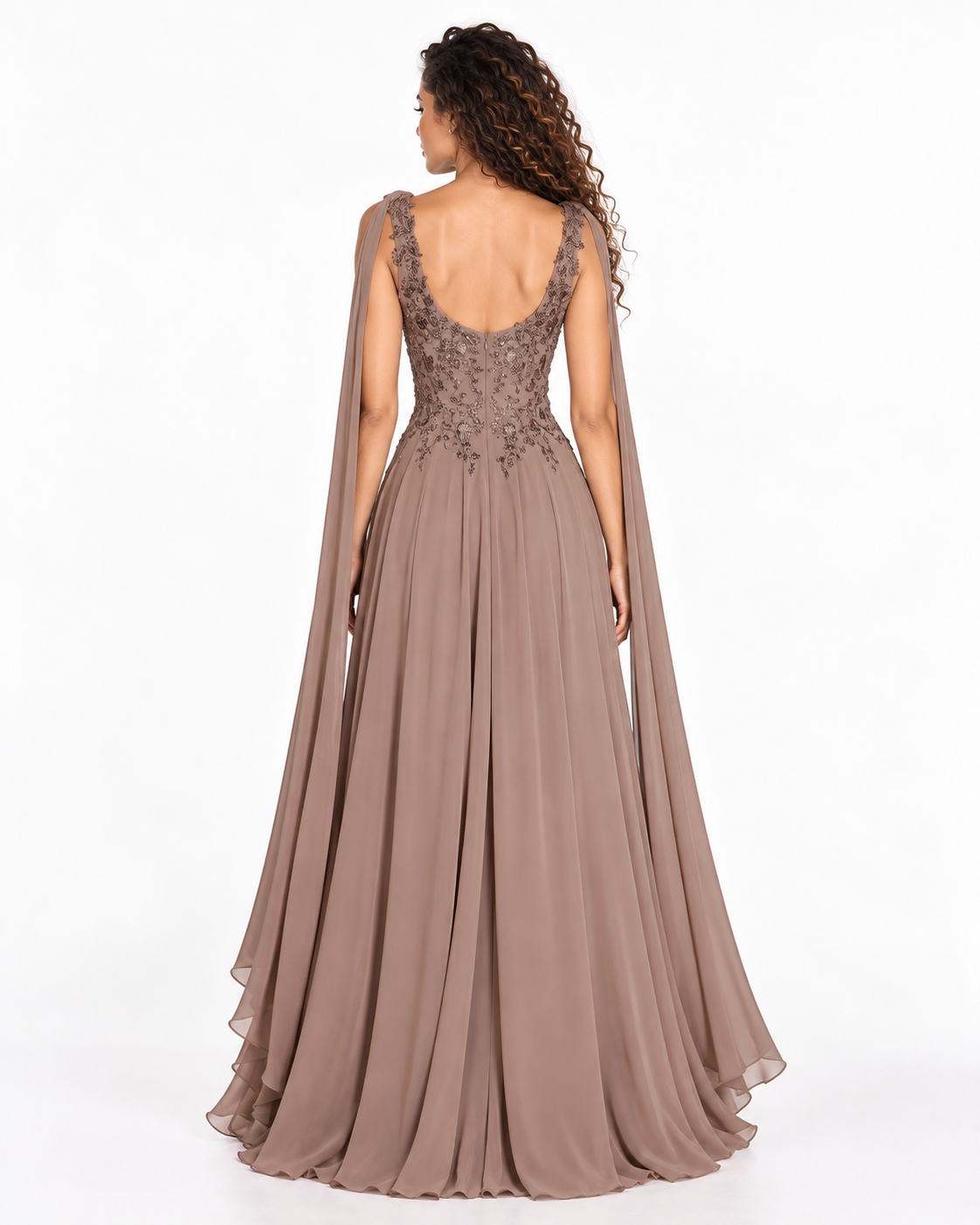 Long Cape Sleeves Chiffon A-Line Gown