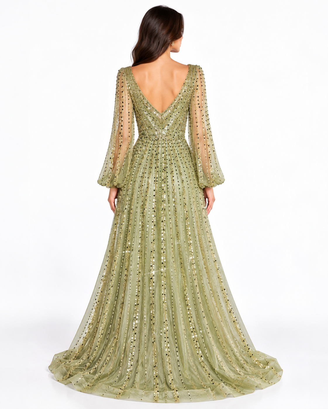 Long Sleeve A-Line Beaded Dress