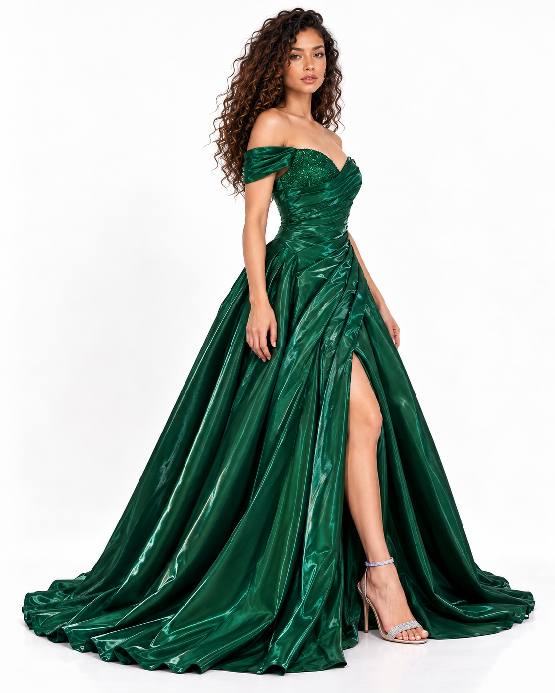 Off Shoulder Liquid Organza Ball Gown