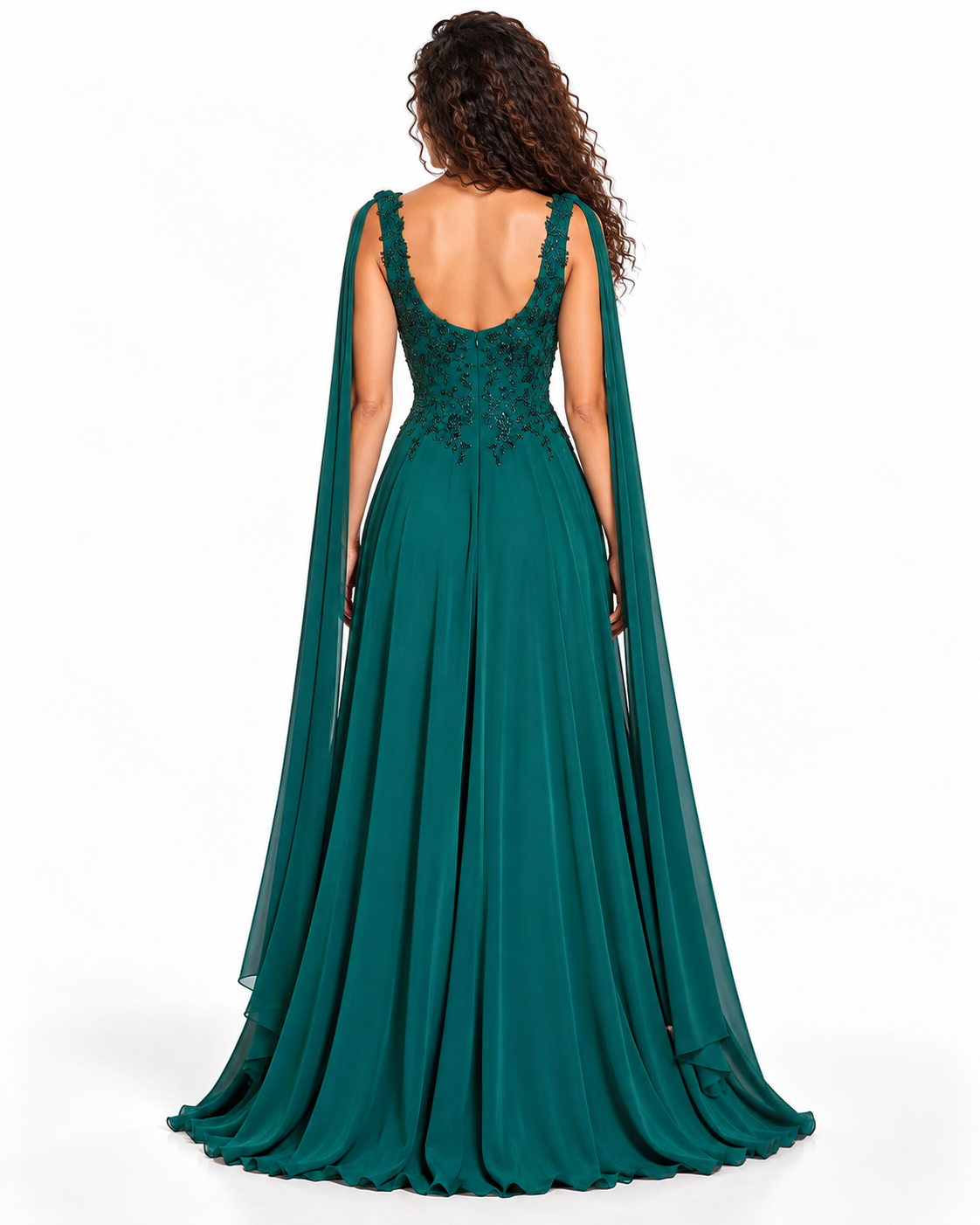 Long Cape Sleeves Chiffon A-Line Gown